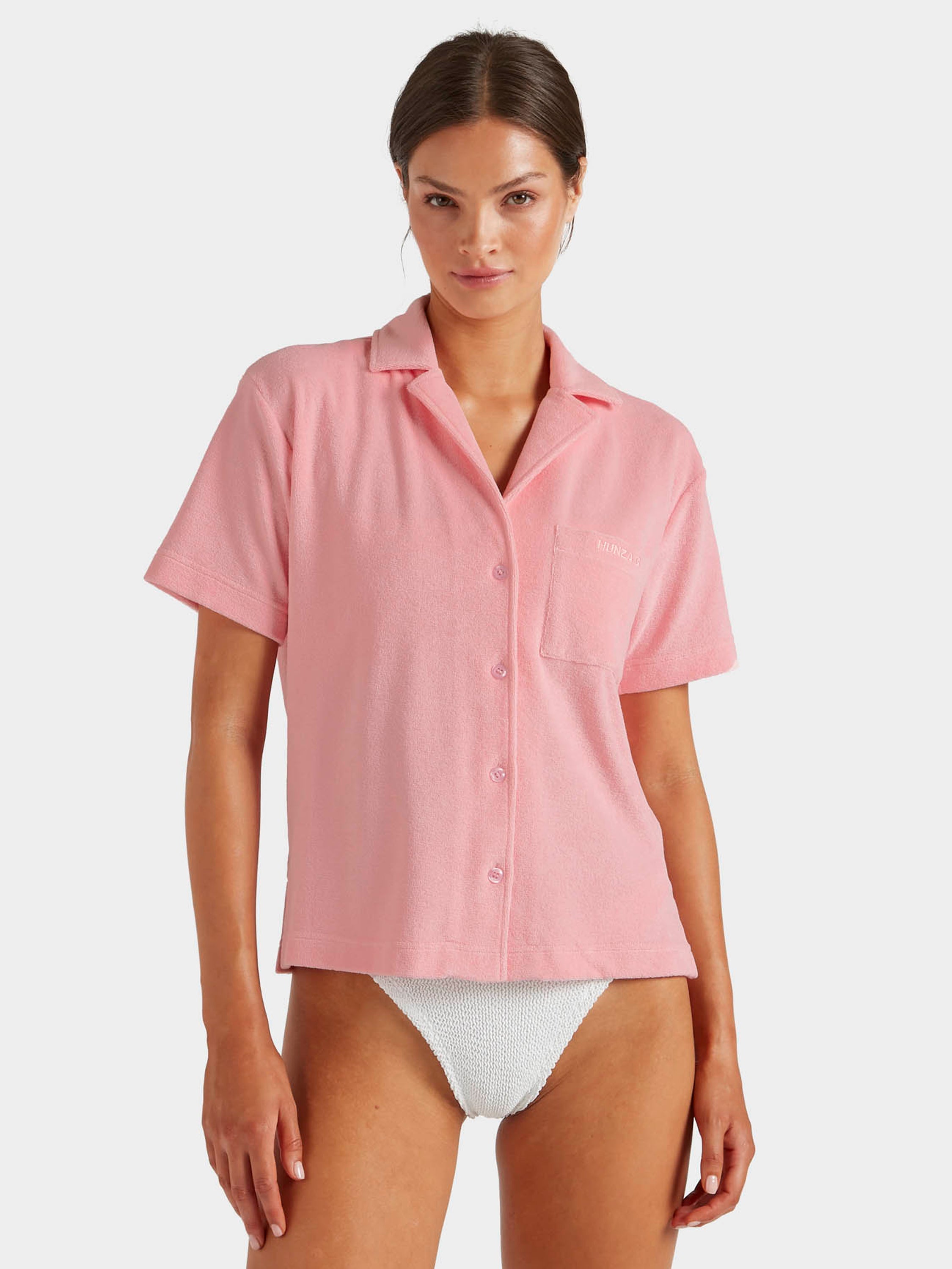 Terry Towelling Cuban Shirt - Pink