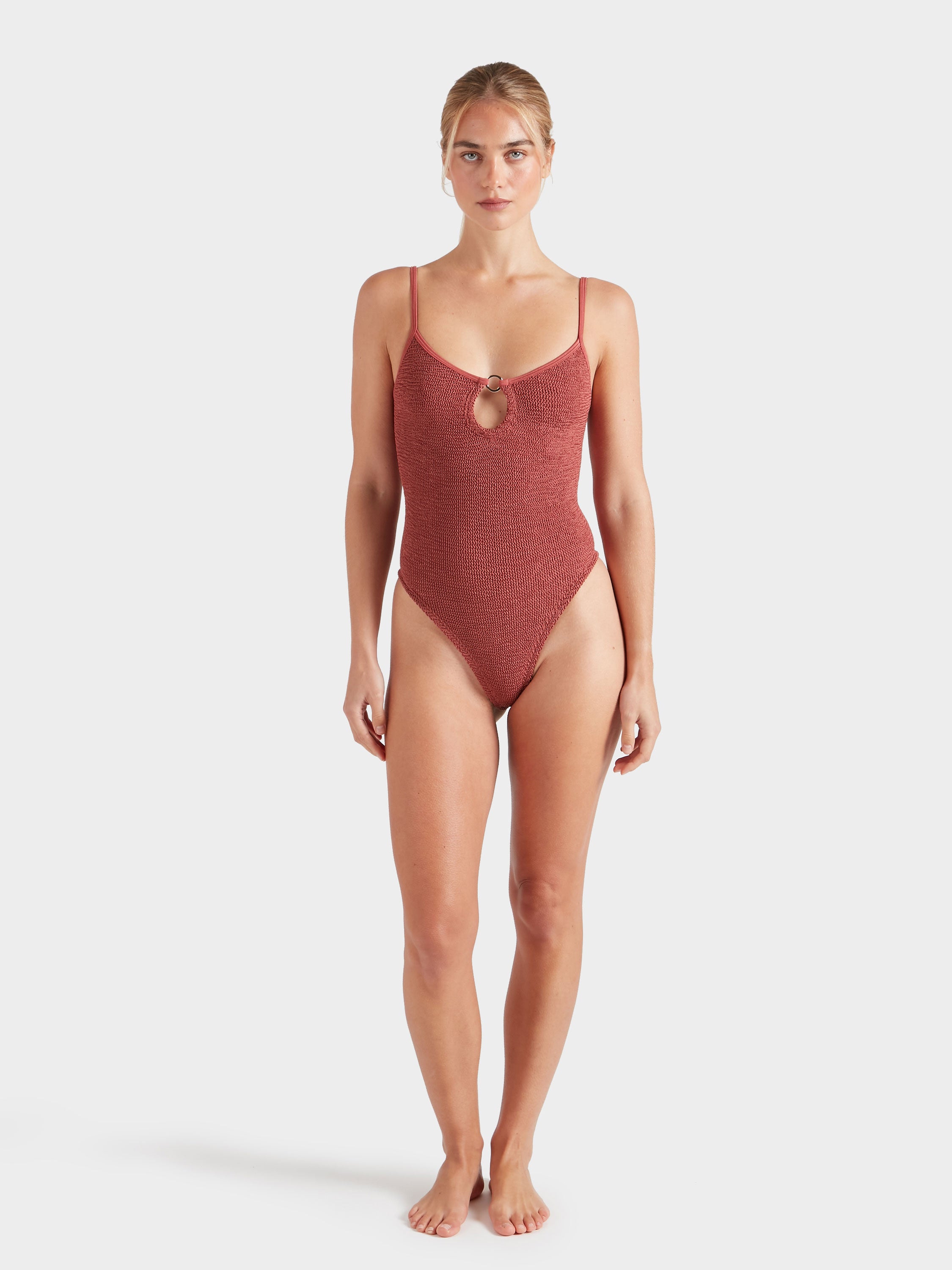 Toni With Gold Hoop Swim - Metallic Rosewood
