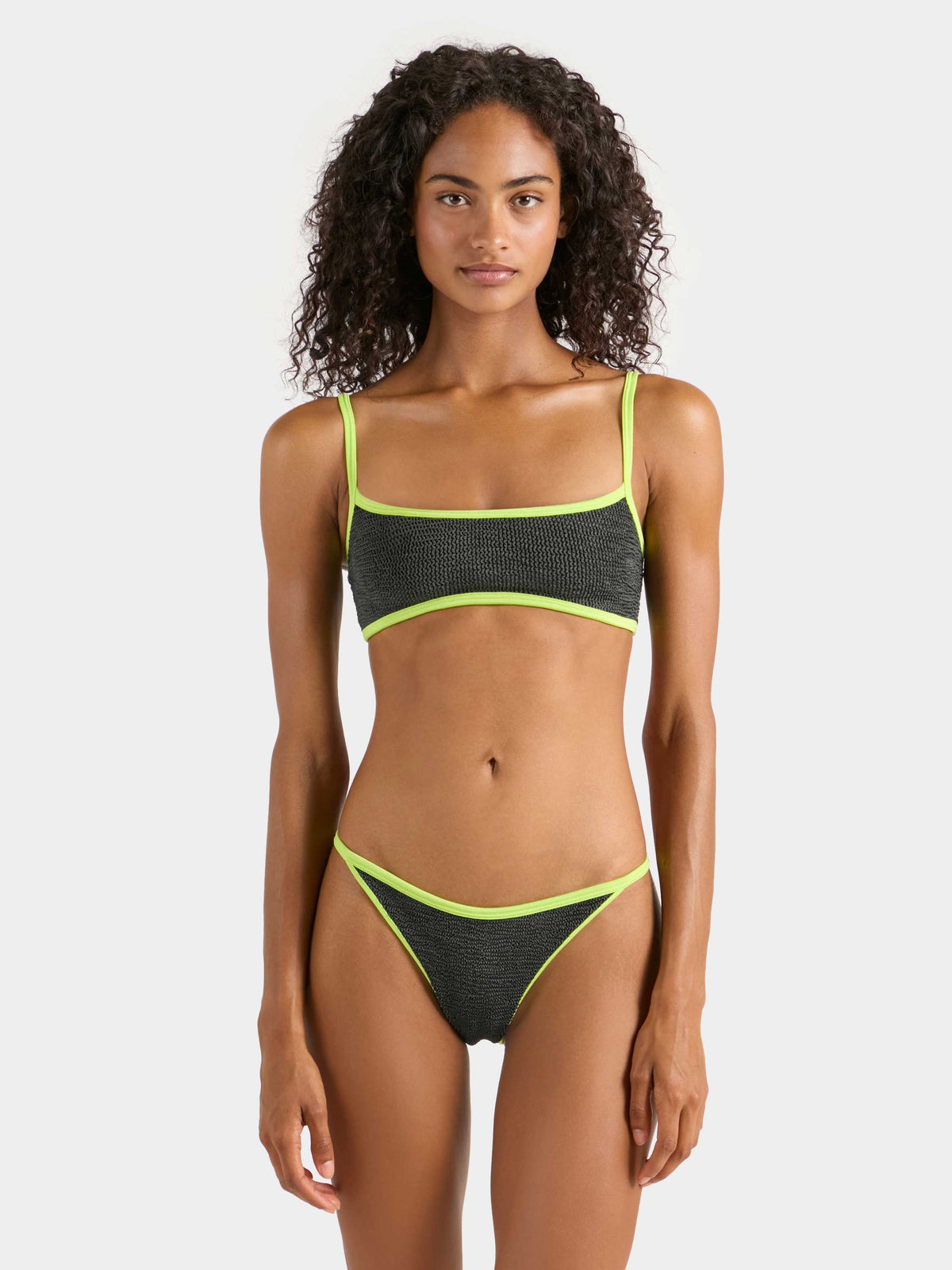 Tyler Contrast Bikini - Metallic Graphite/Chartreuse