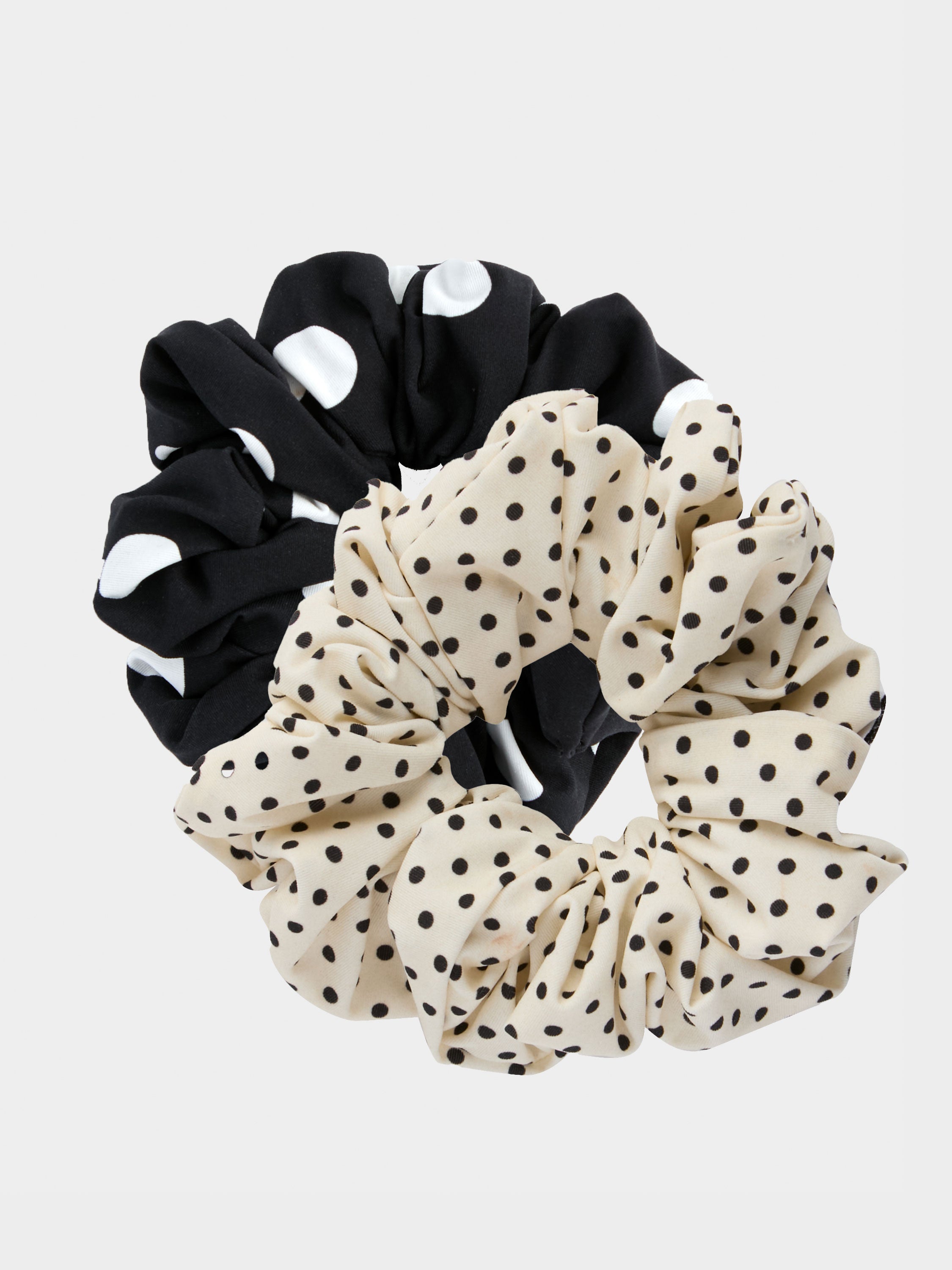 2 Pack Scrunchies - Black and vanilla polka-dot