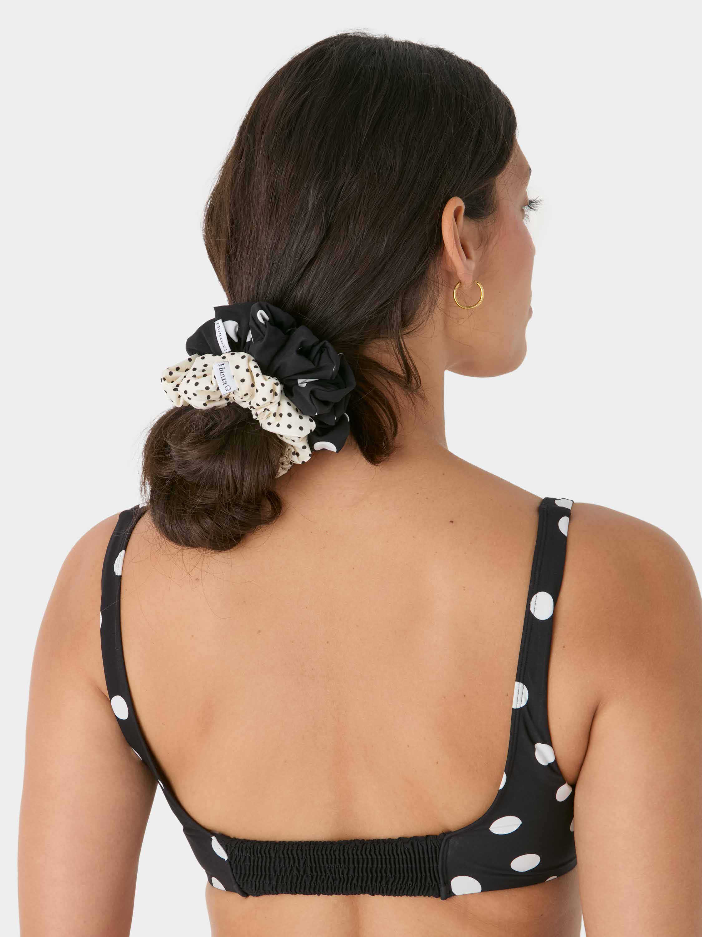 2 Pack Scrunchies - Black and vanilla polka-dot