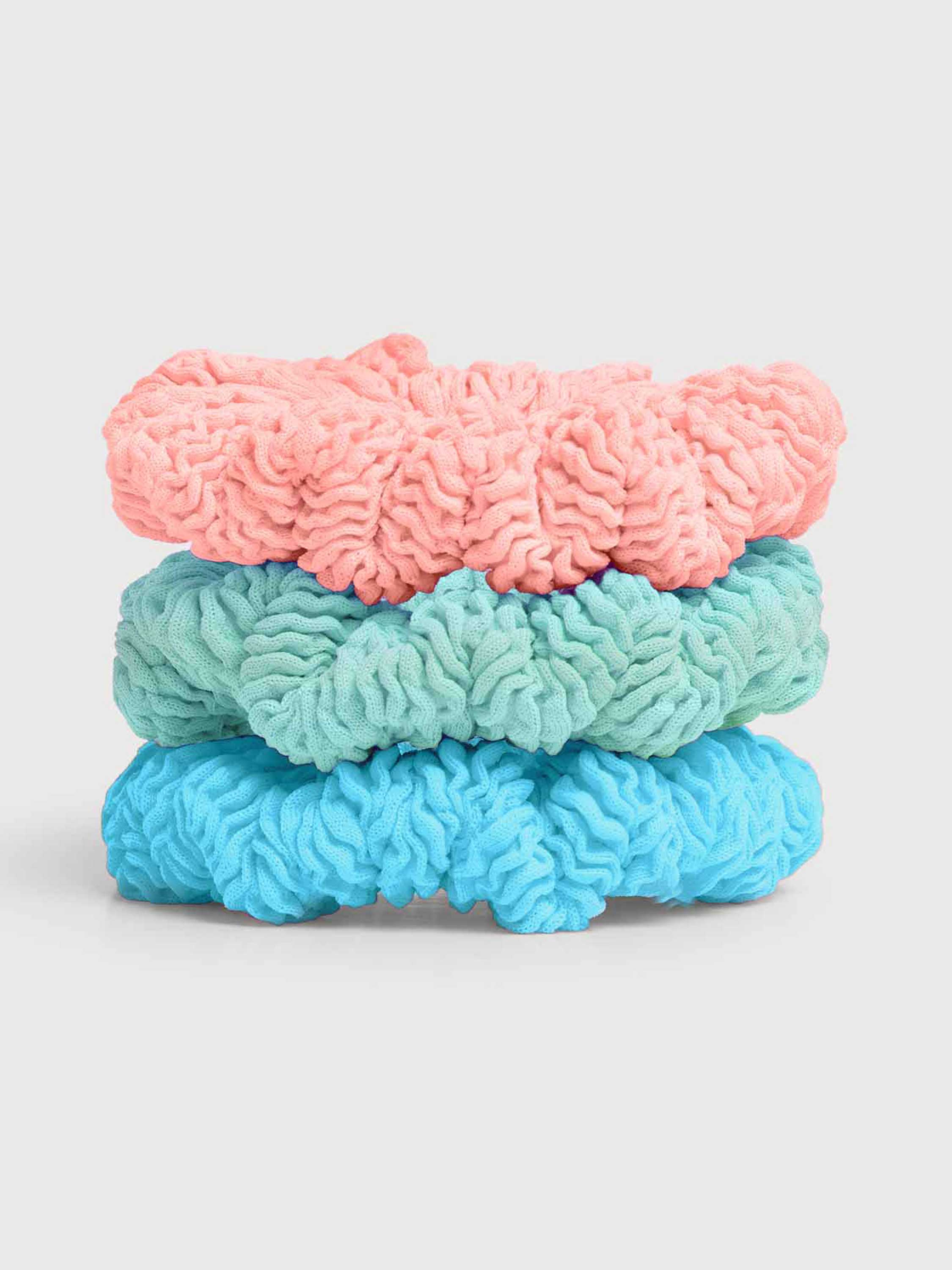 3 Pack Kids Scrunchies - Aqua/Peach/Metallic Mint
