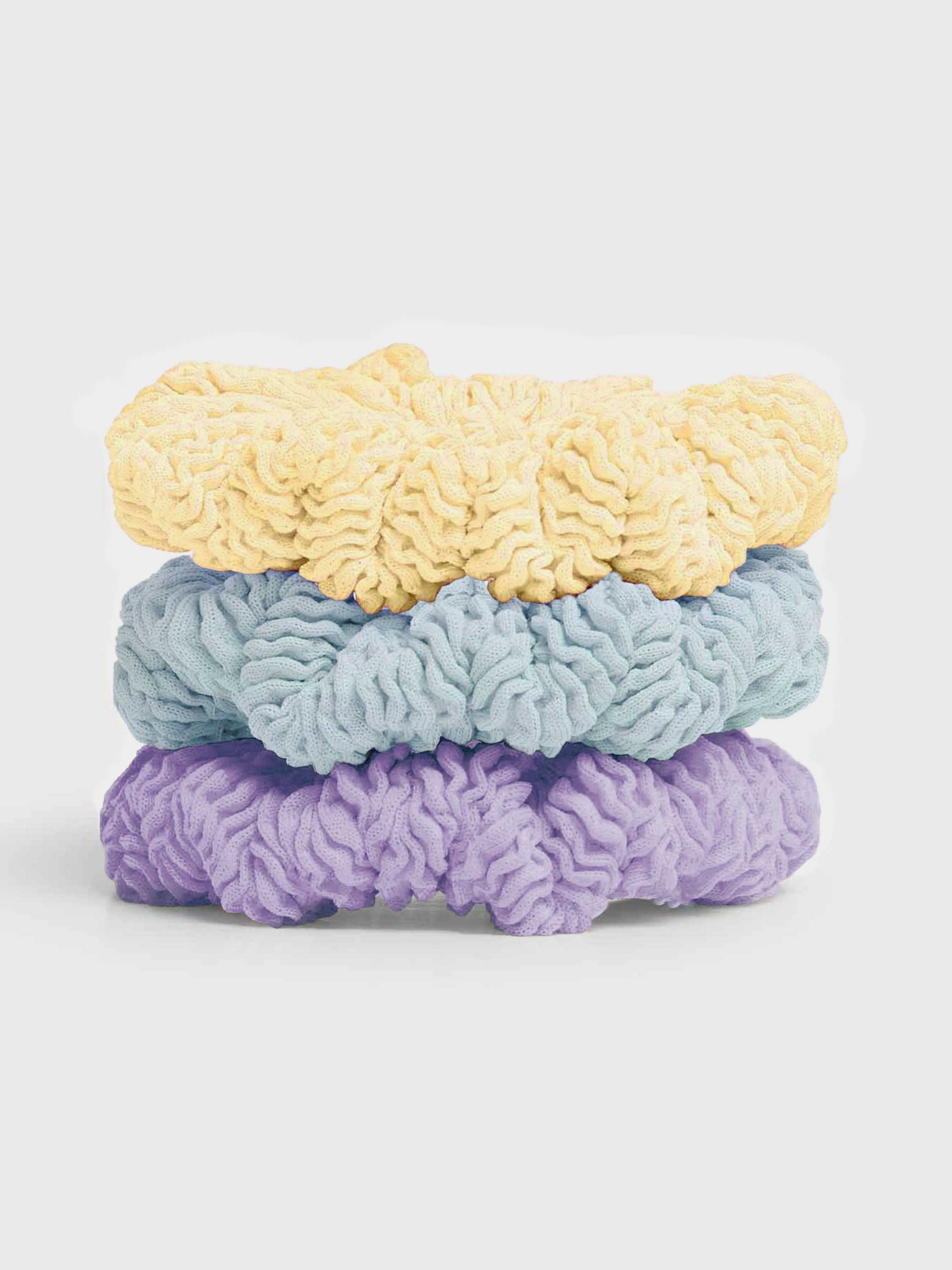 3 Pack Kids Scrunchies - Metallic Ice Blue/Butter/Lilac