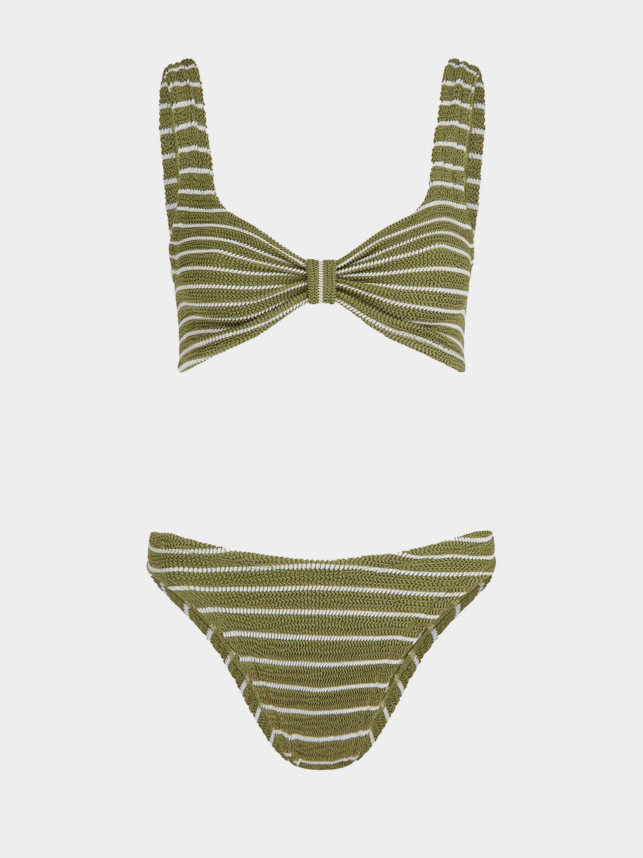 Bonnie Bikini - Metallic Moss/White Stripe