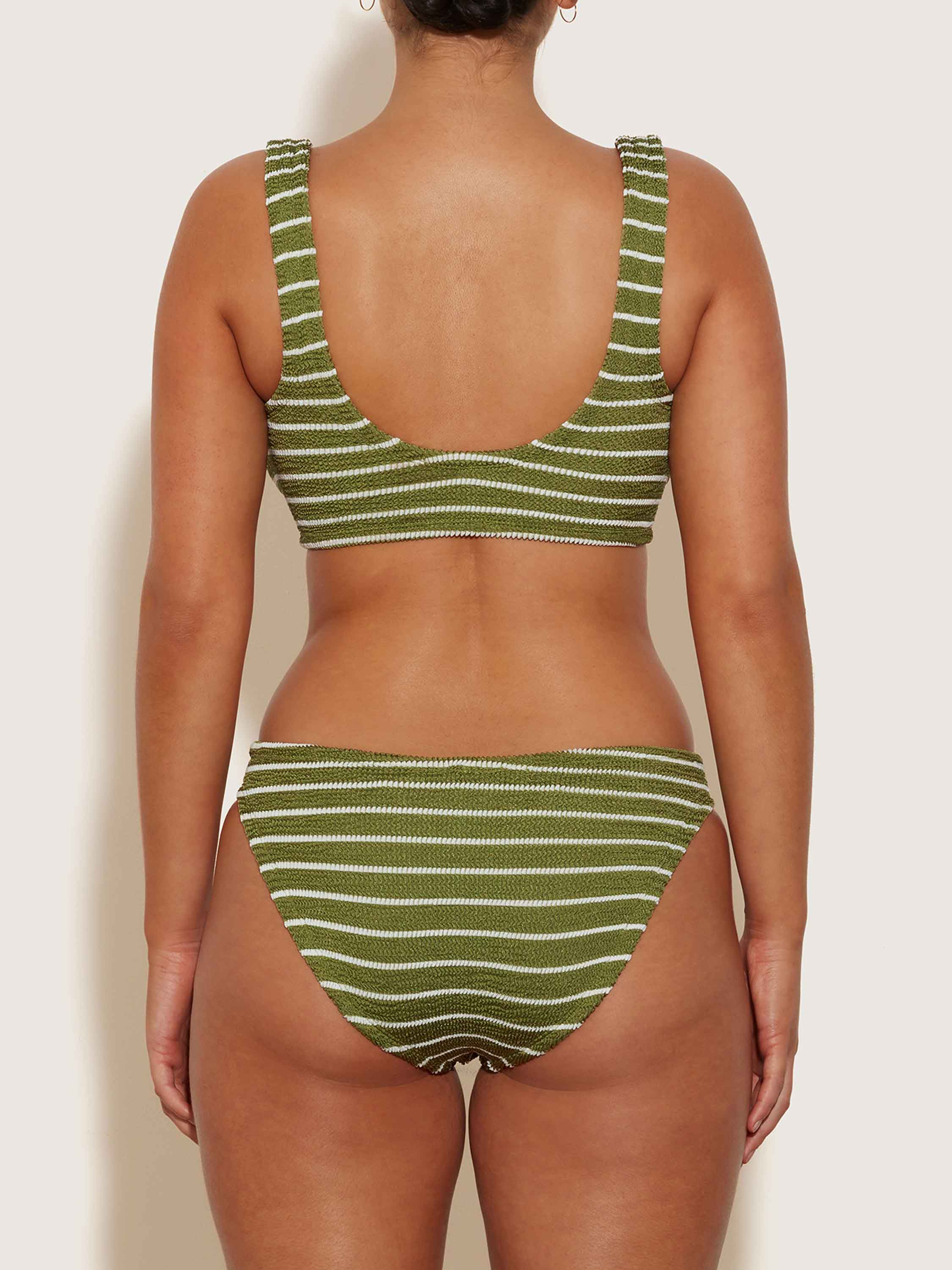 Bonnie Bikini - Metallic Moss/White Stripe