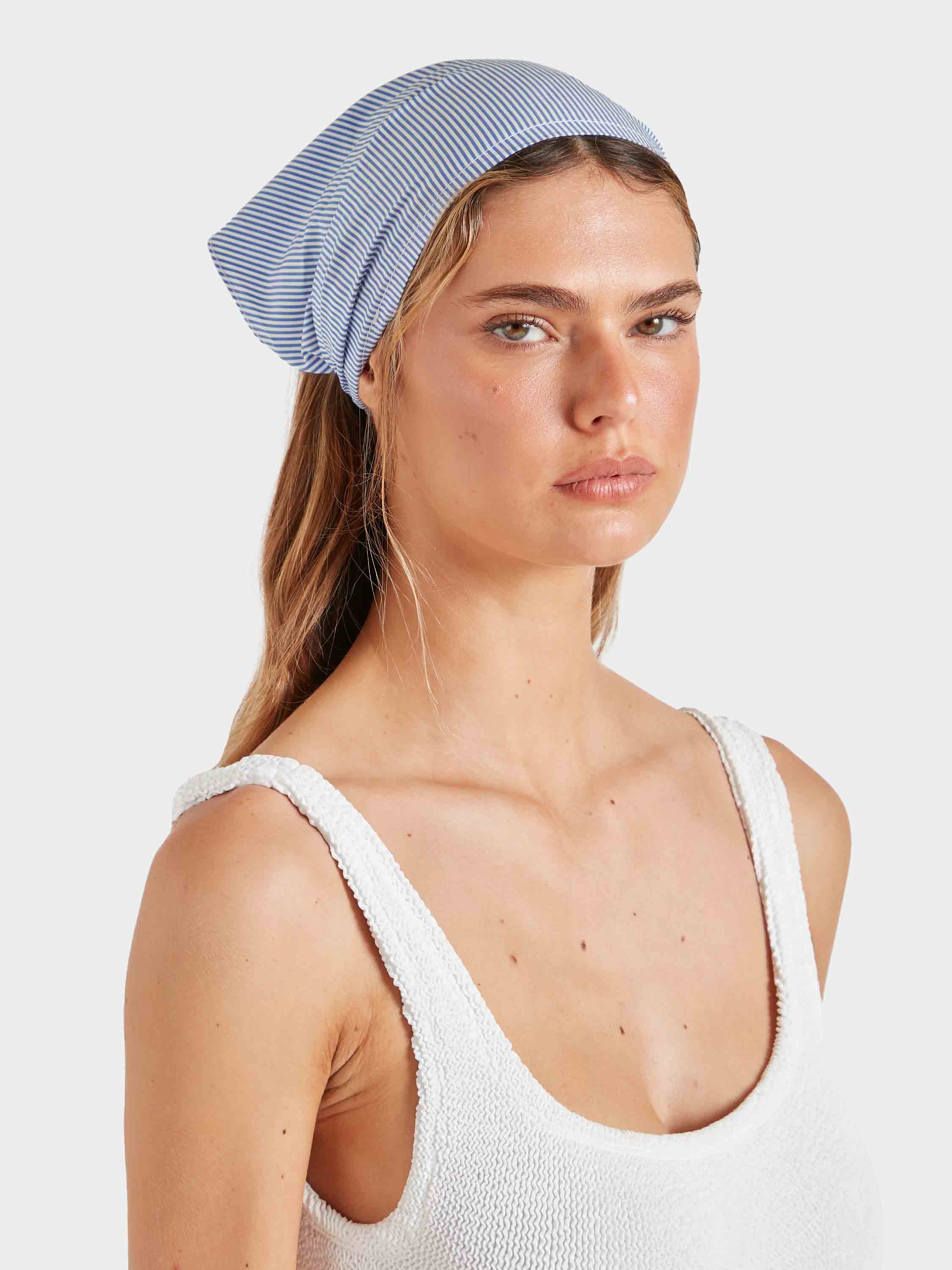 Sofia Cotton Headscarf - Blue Stripe