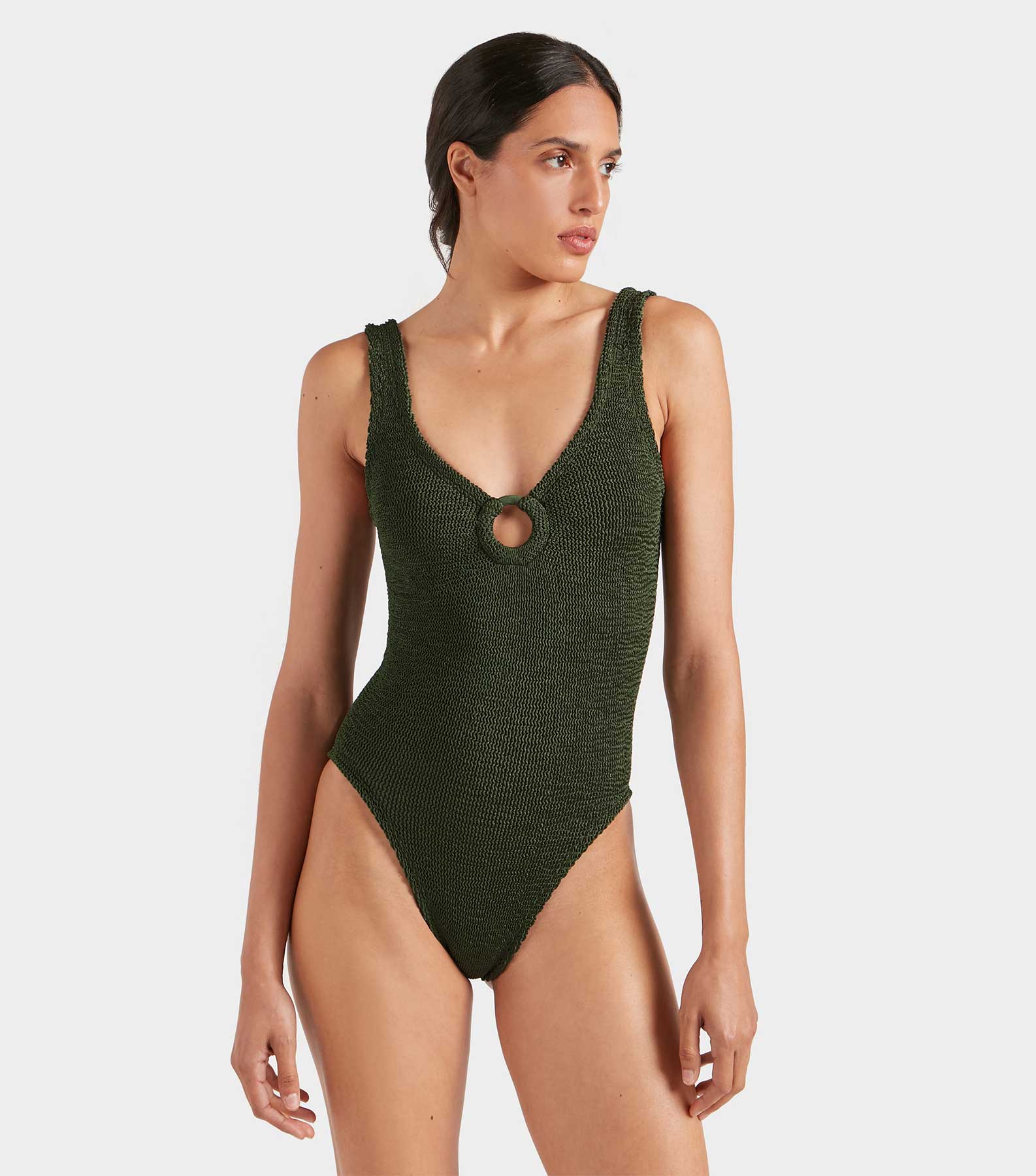 Celine Swim With Tonal Hoops - Metallic Khaki