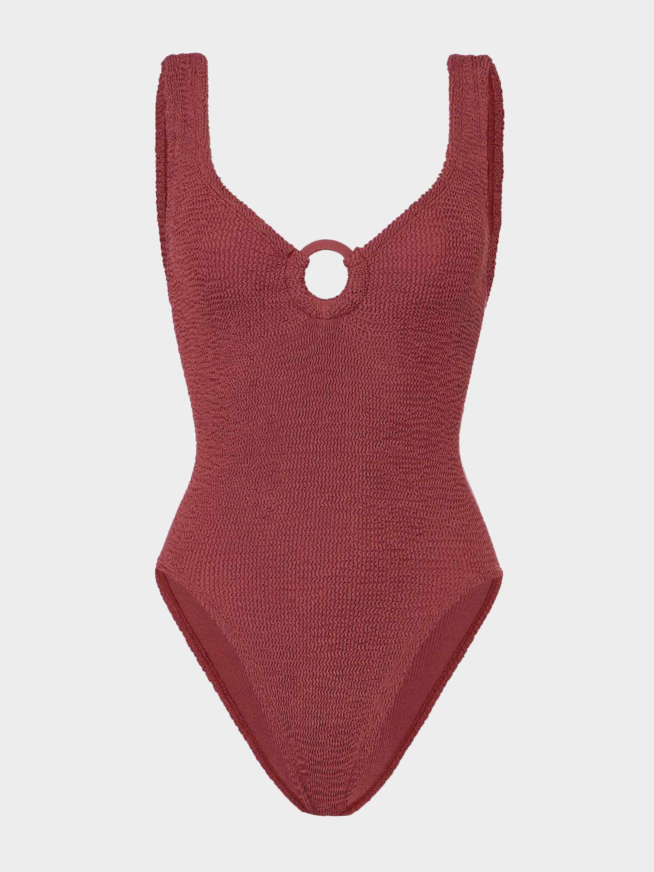 Celine Swim With Tonal Hoops - Metallic Rosewood