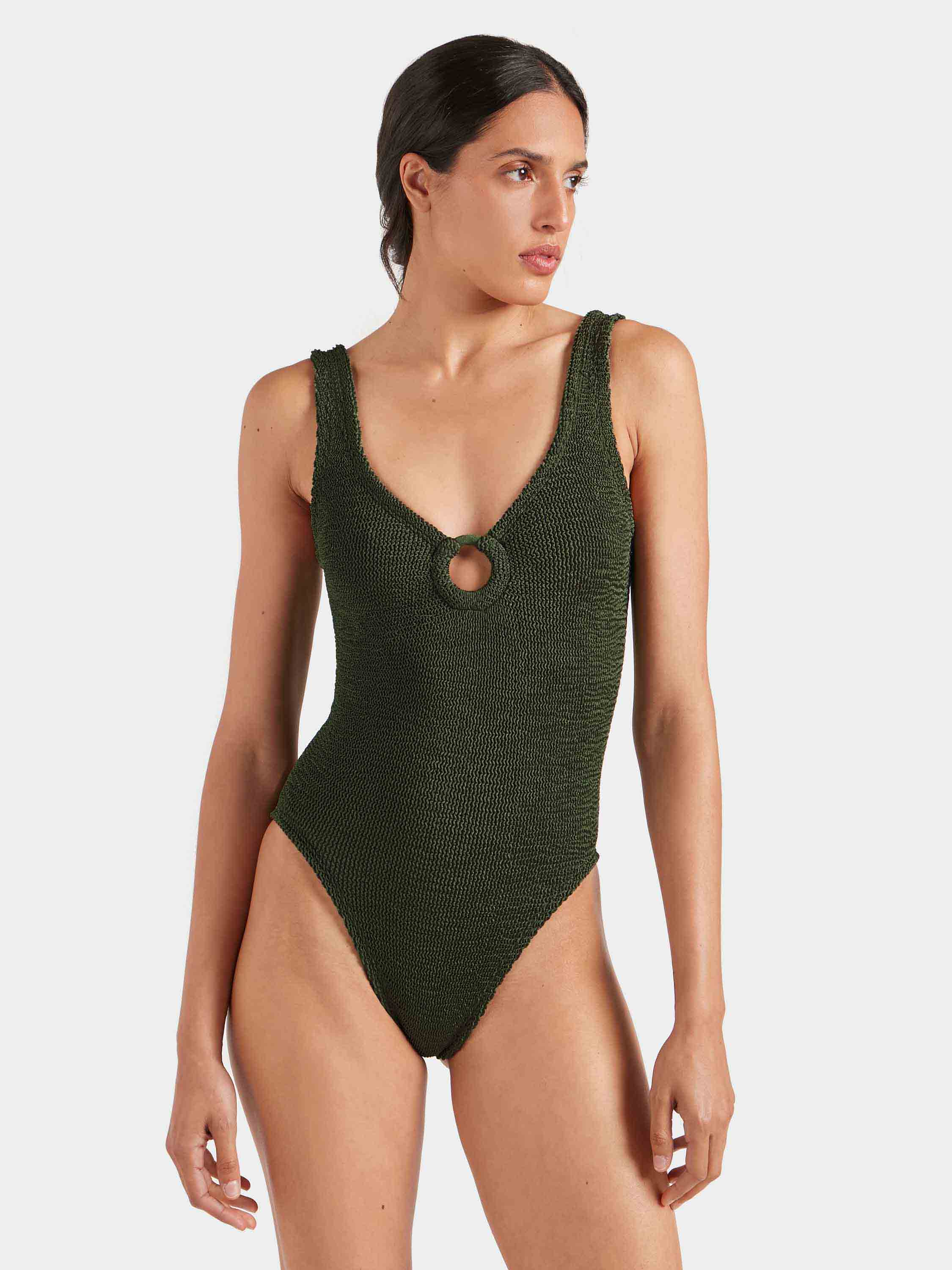 Celine Swim With Tonal Hoops - Metallic Khaki