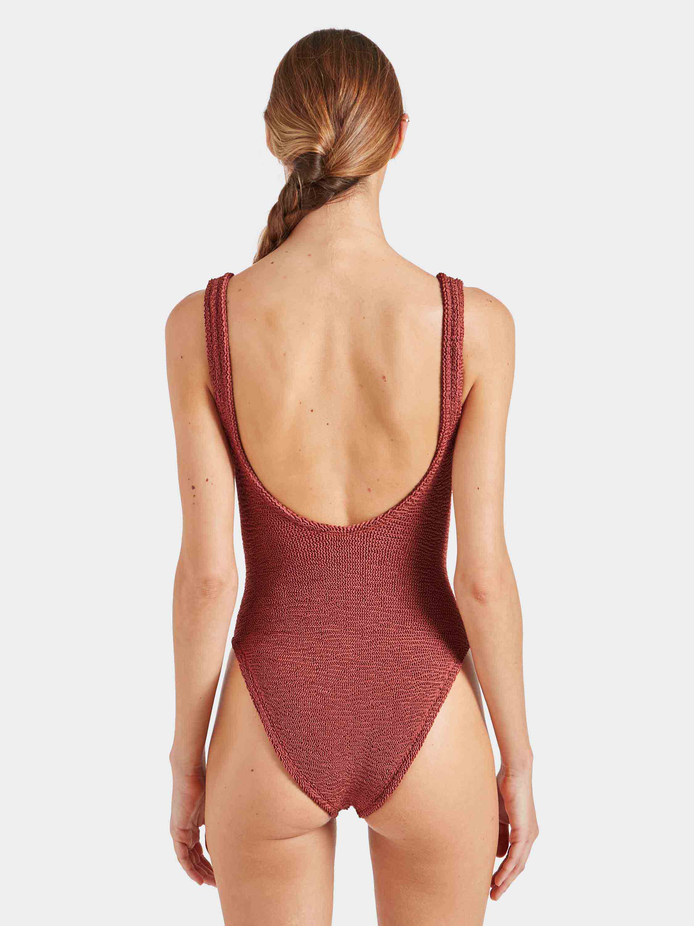 Celine Swim With Tonal Hoops - Metallic Rosewood