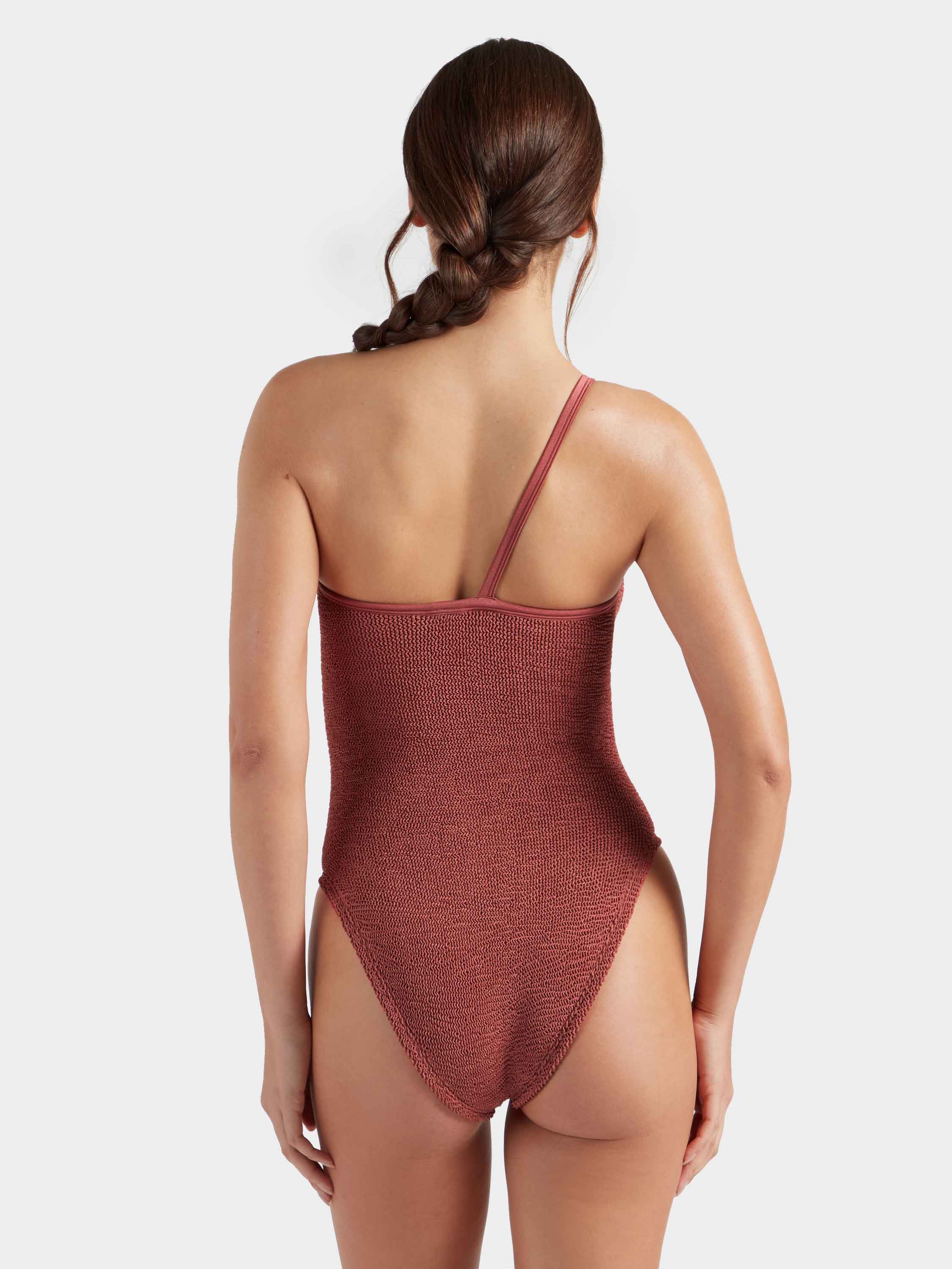 Clara With Gold Hoop Swim - Metallic Rosewood