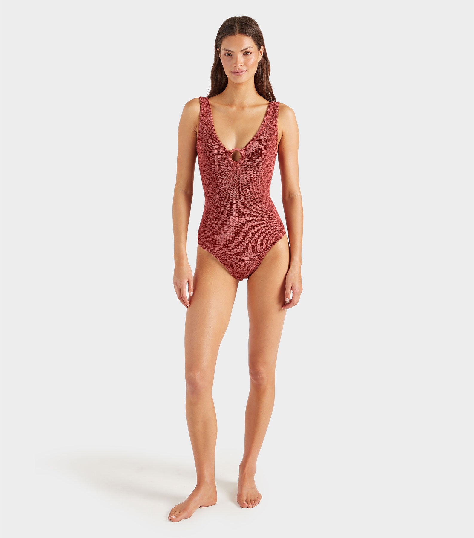 Coverage Celine Swim With Tonal Hoops - Metallic Rosewood