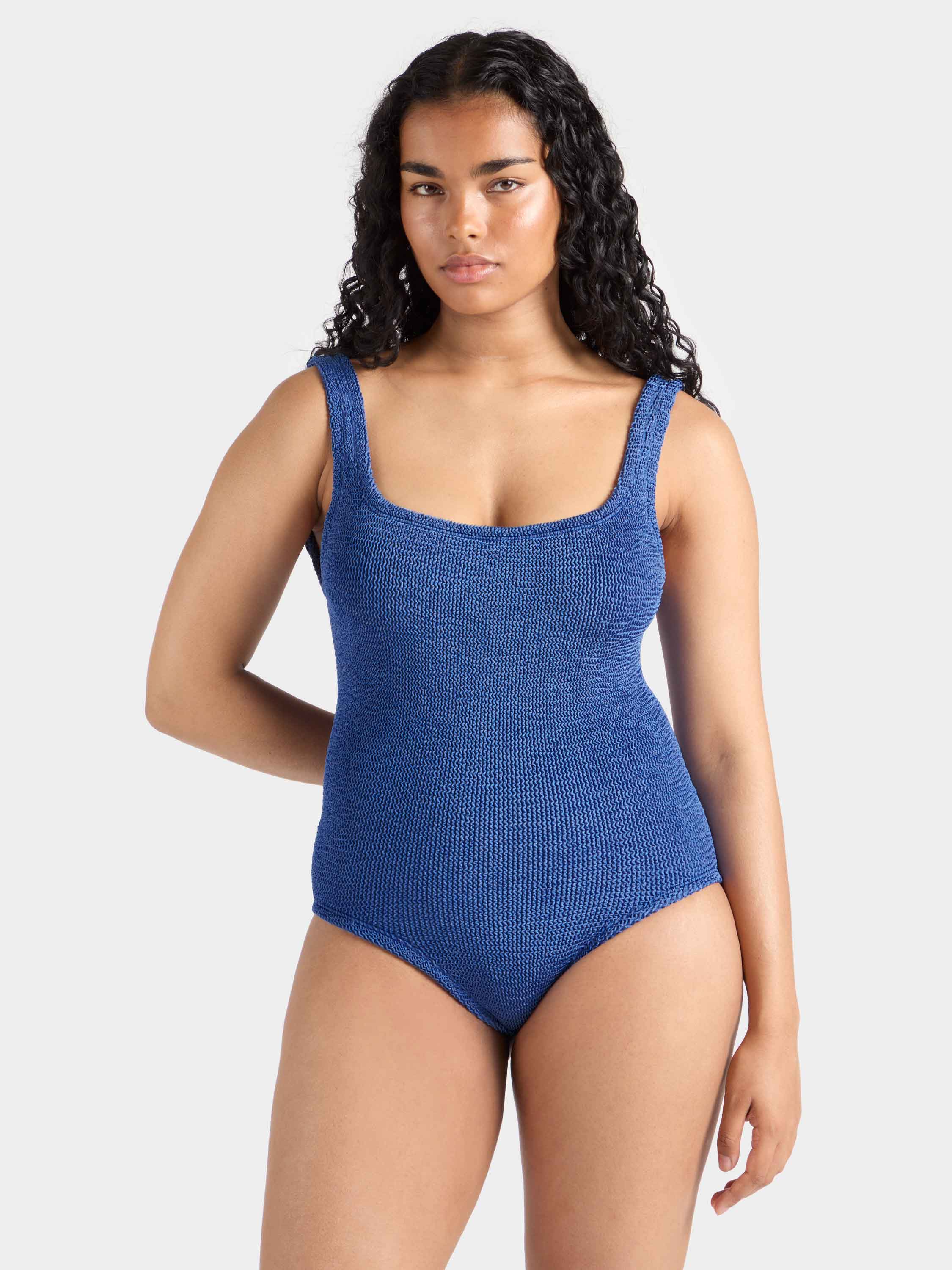 Coverage Square Neck Swim - Metallic Denim