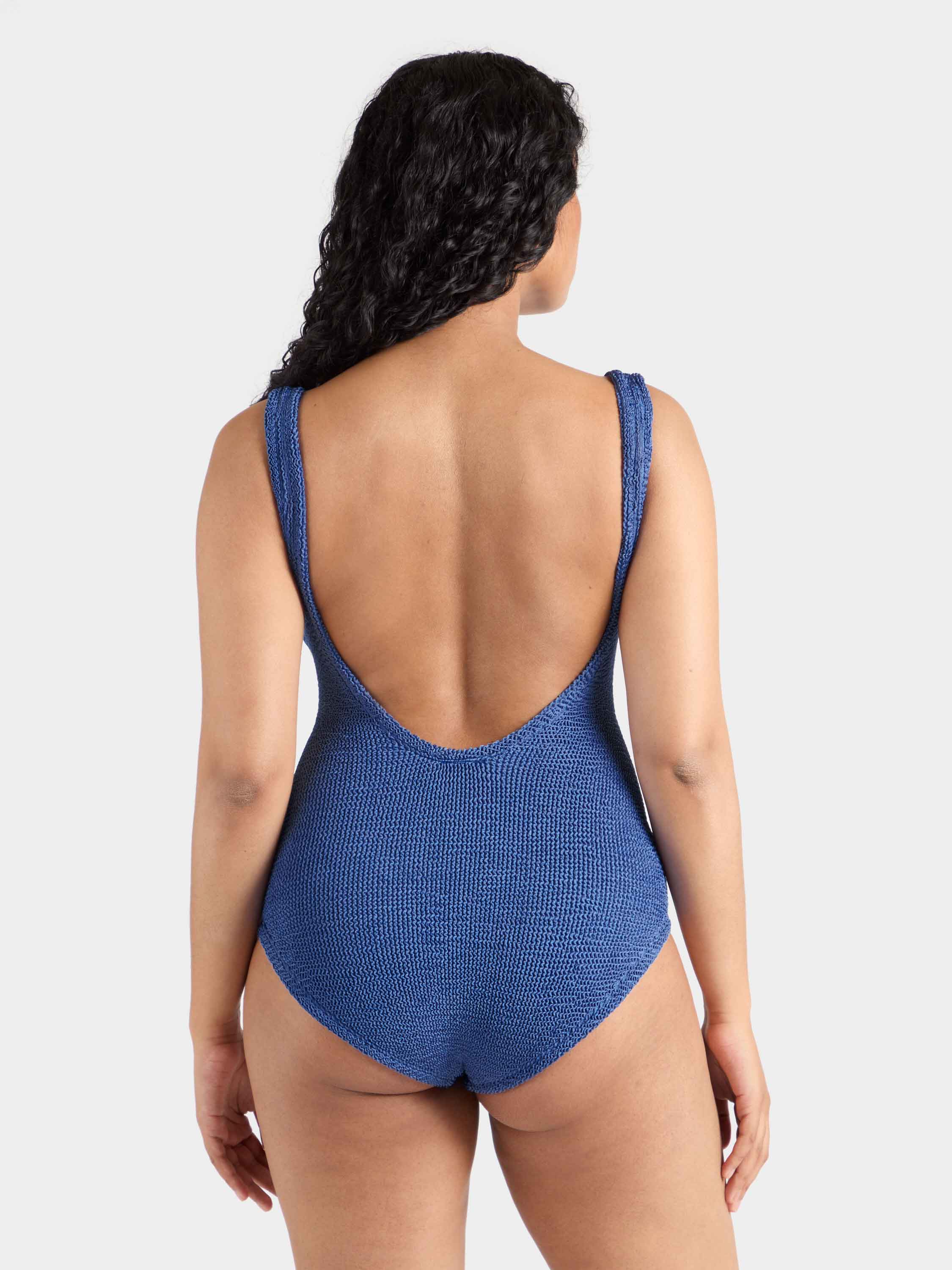 Coverage Square Neck Swim - Metallic Denim
