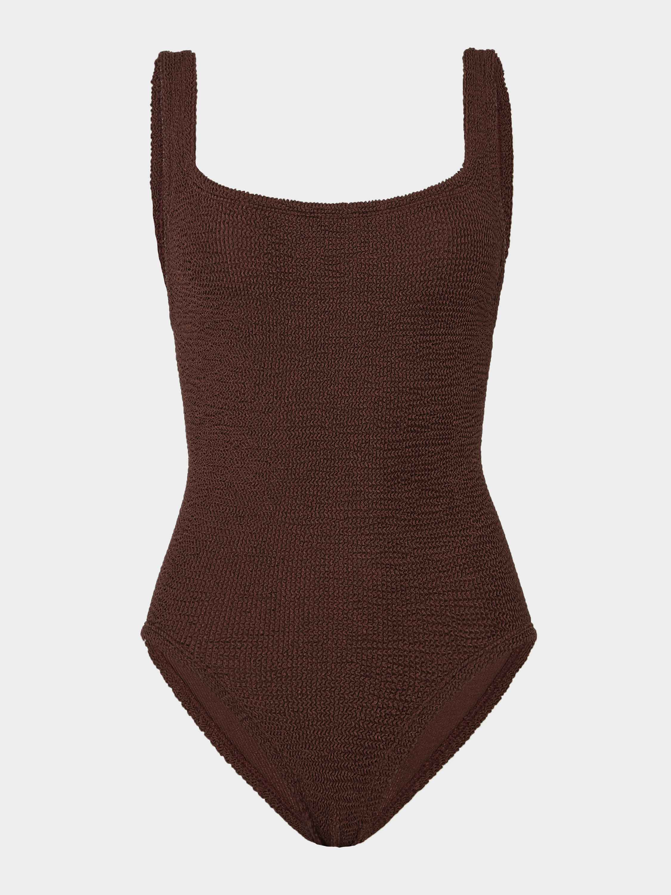 Coverage Square Neck Swim Metallic Chocolate
