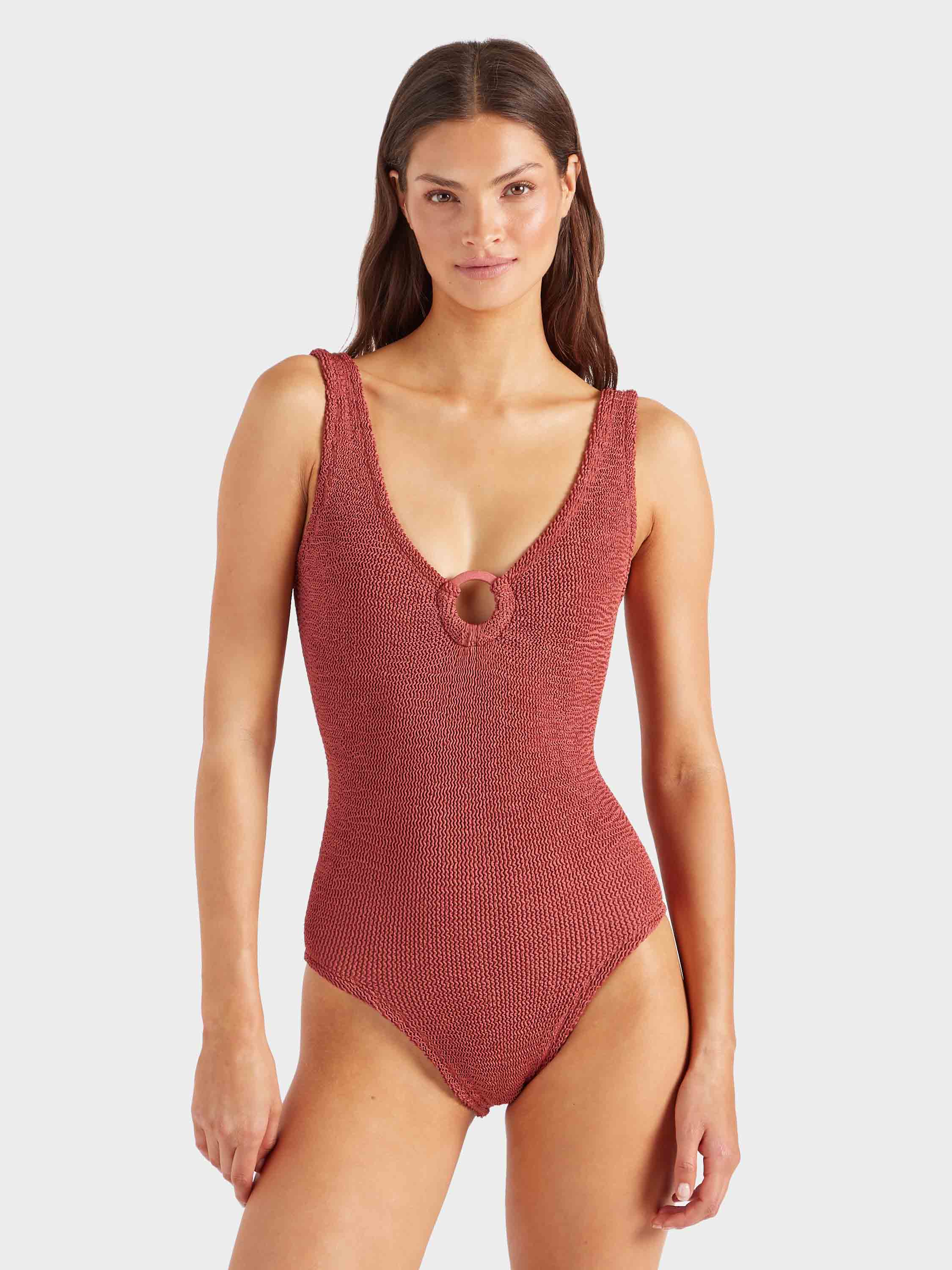 Coverage Celine Swim With Tonal Hoops - Metallic Rosewood