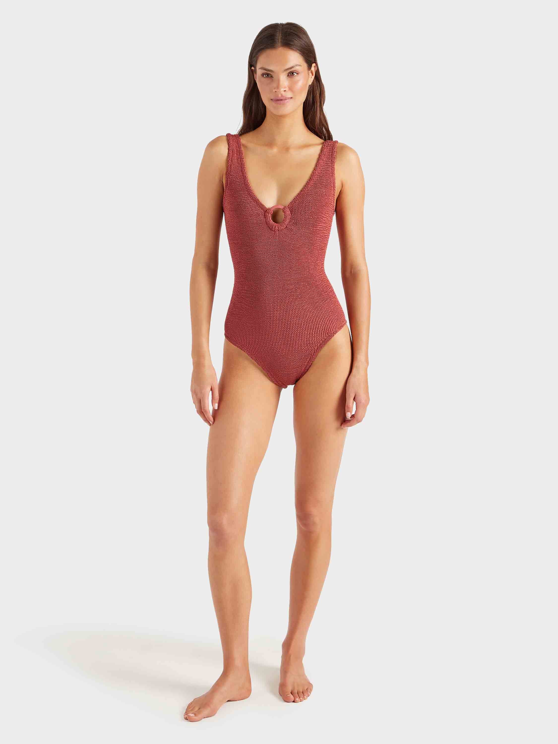 Coverage Celine Swim With Tonal Hoops - Metallic Rosewood