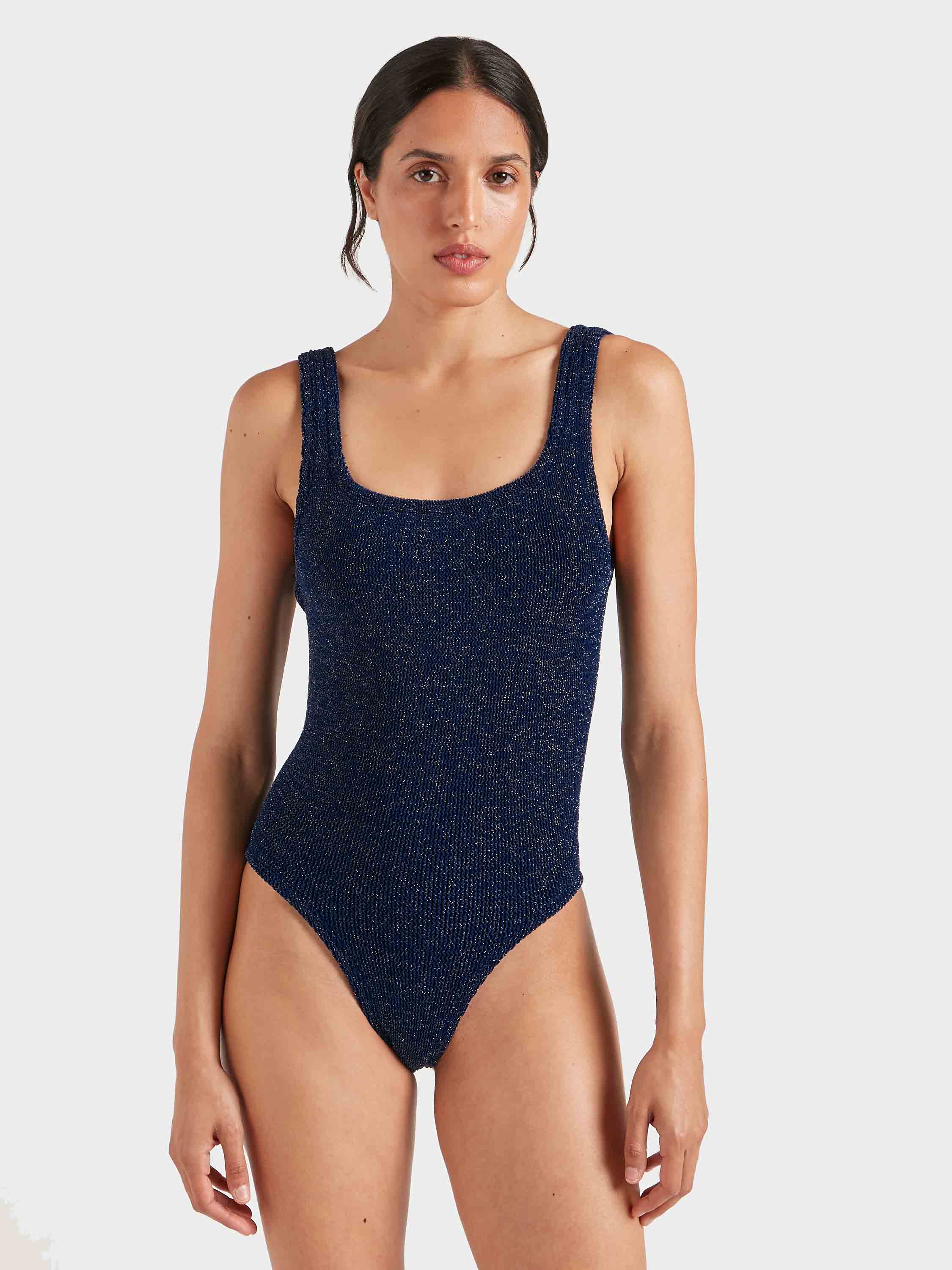 Coverage Square Neck Swim - Navy/Silver Lurex