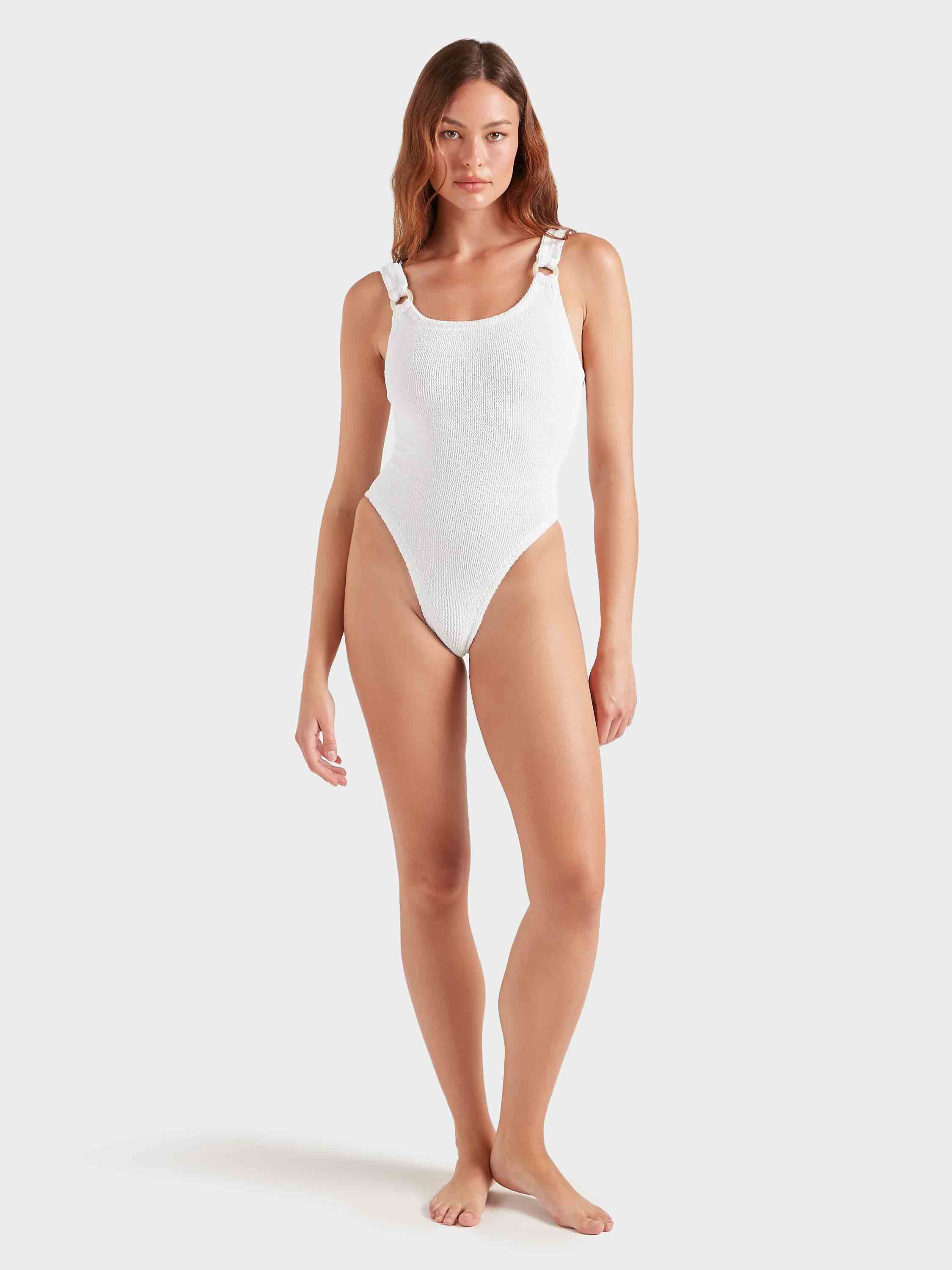 Domino Swim With Pearly Hoops - White