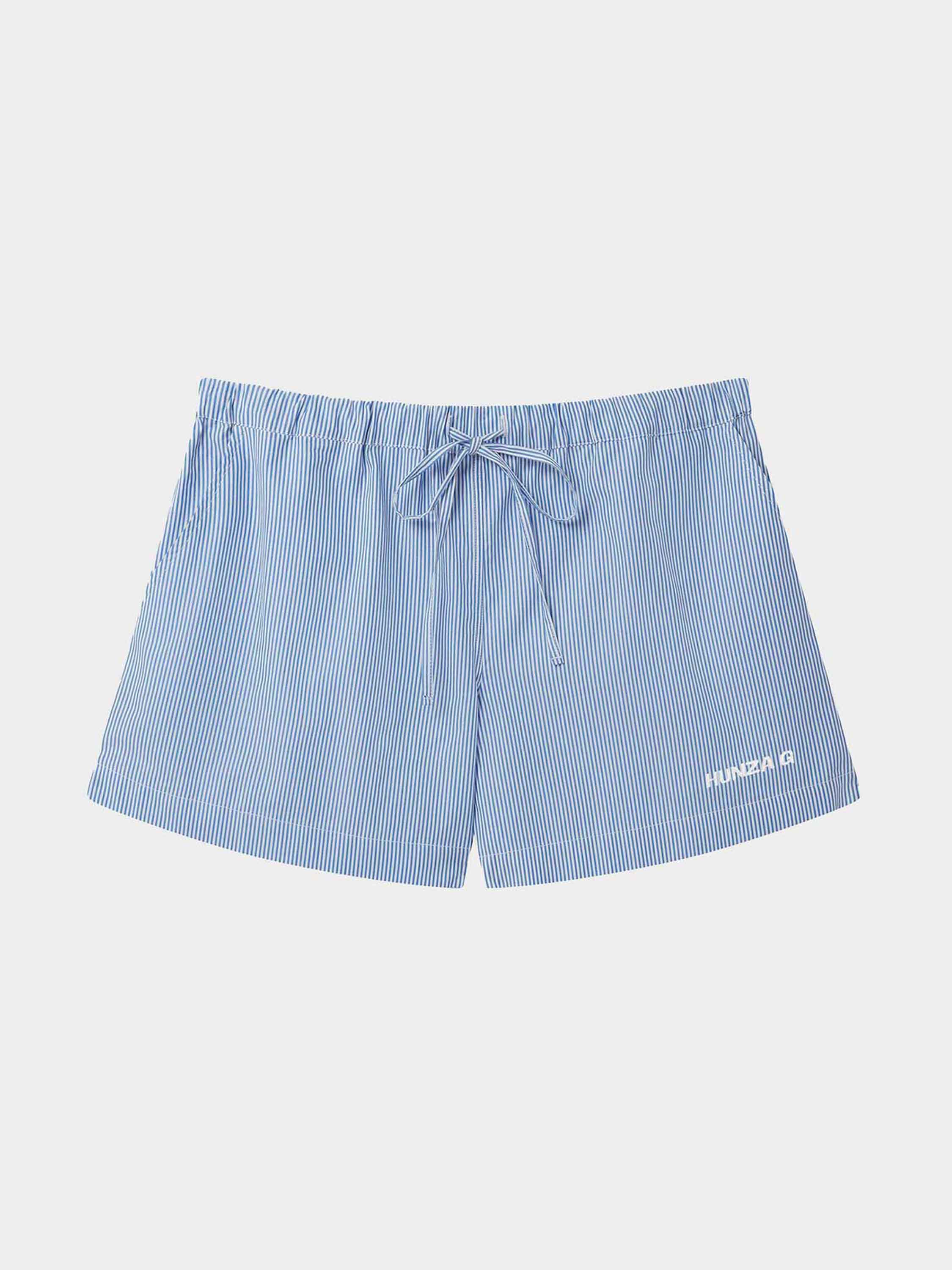 Embroidered Cotton Shorts - Blue Stripe