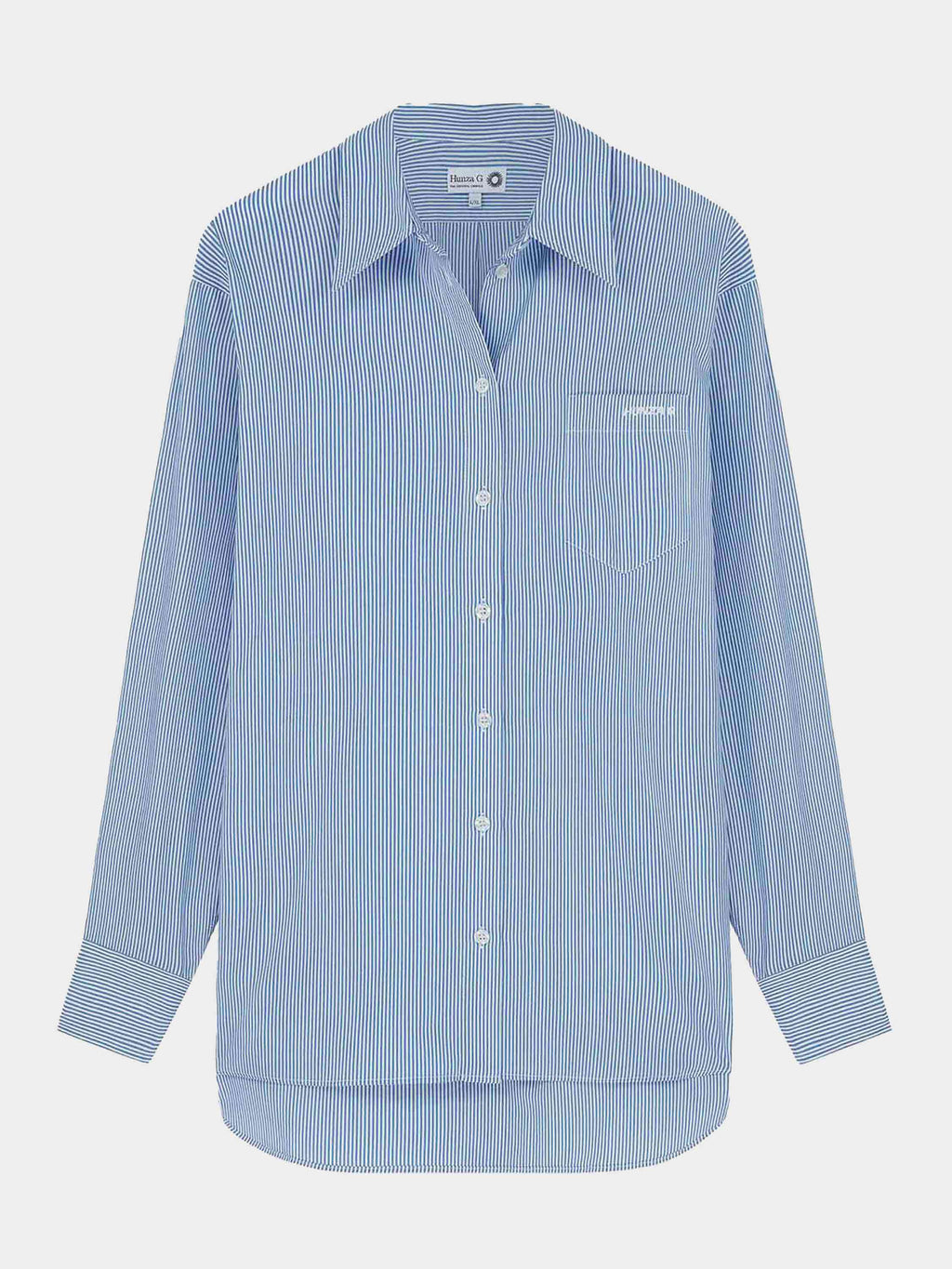 Hunza G Embroidered Oversized Shirt Blue Stripe