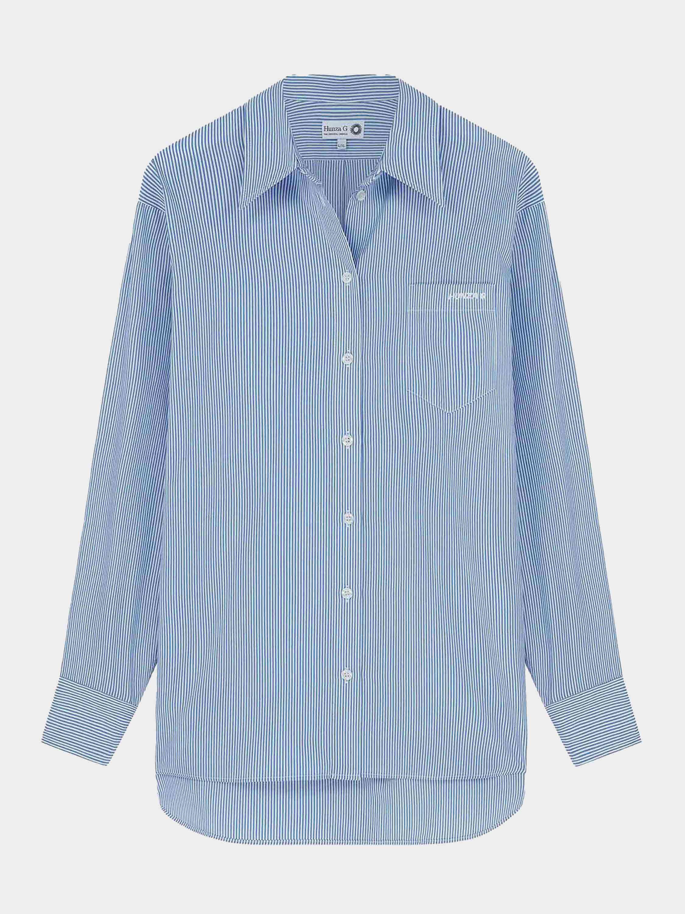 Embroidered Oversized Shirt - Blue Stripe