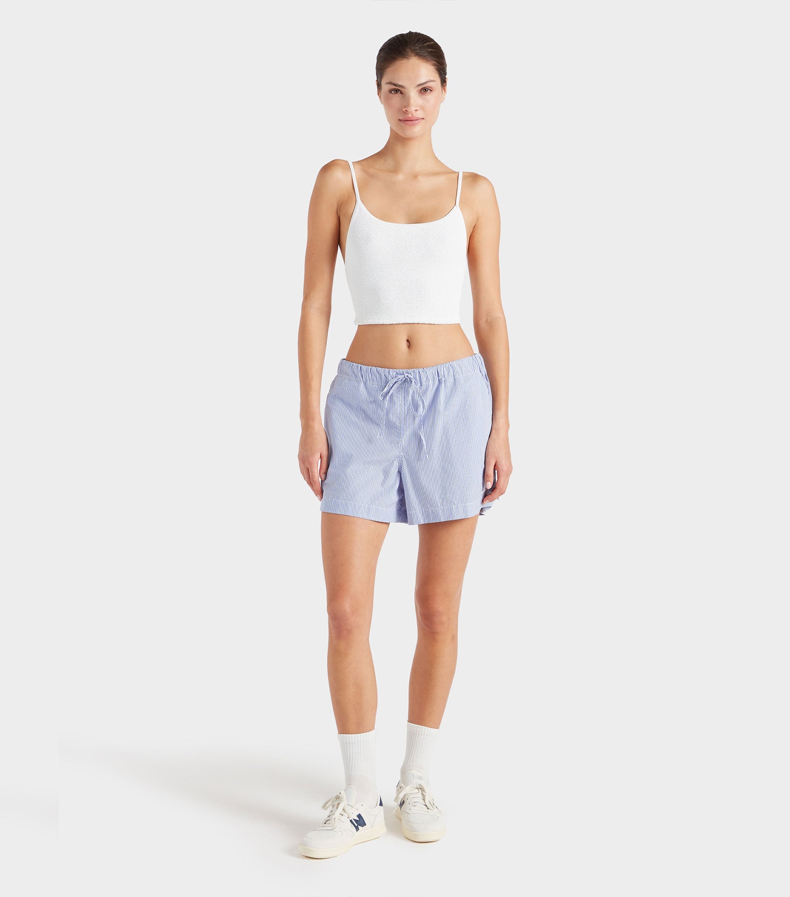 Embroidered Cotton Shorts - Blue Stripe
