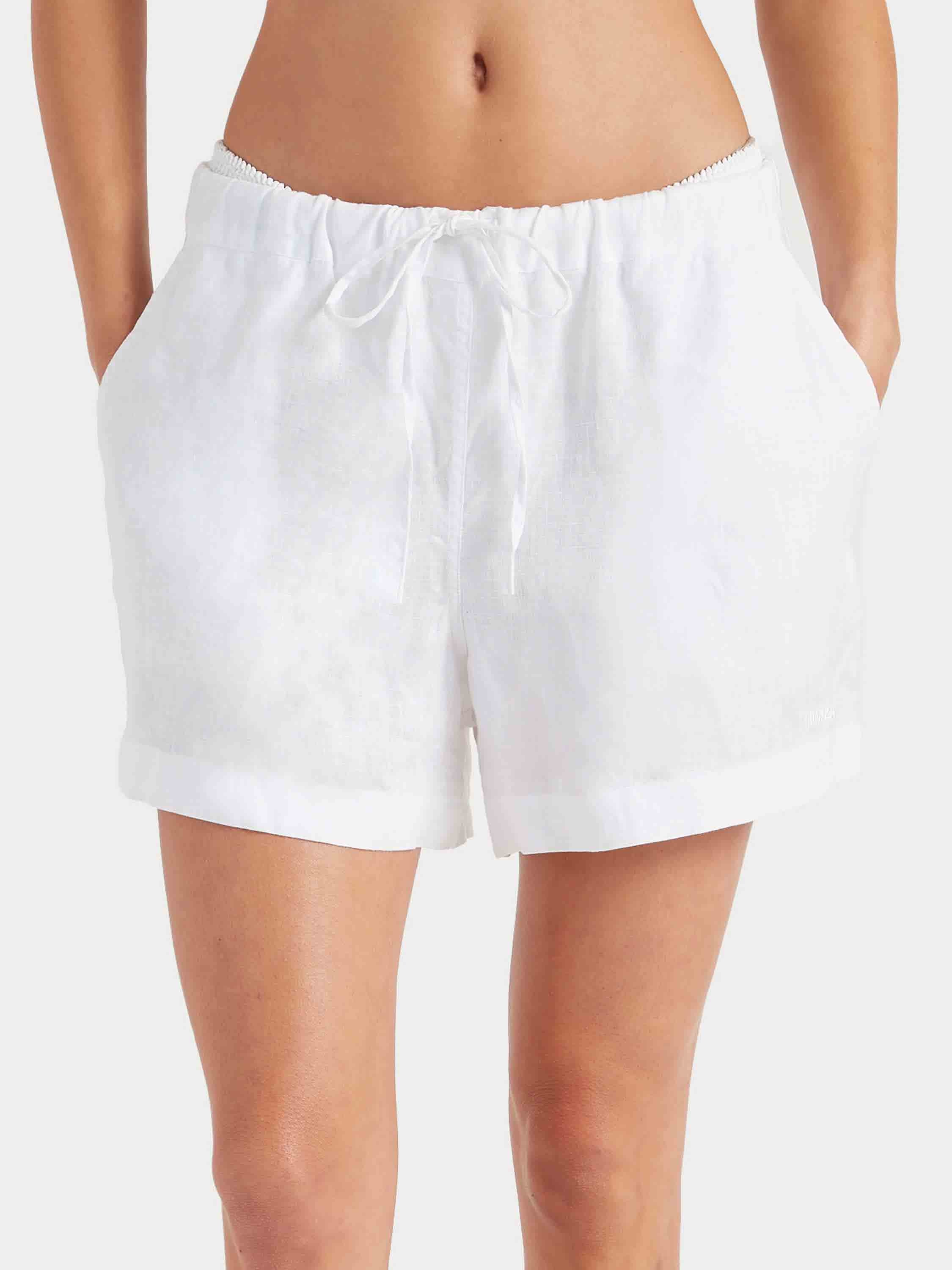 Embroidered Linen Shorts - White