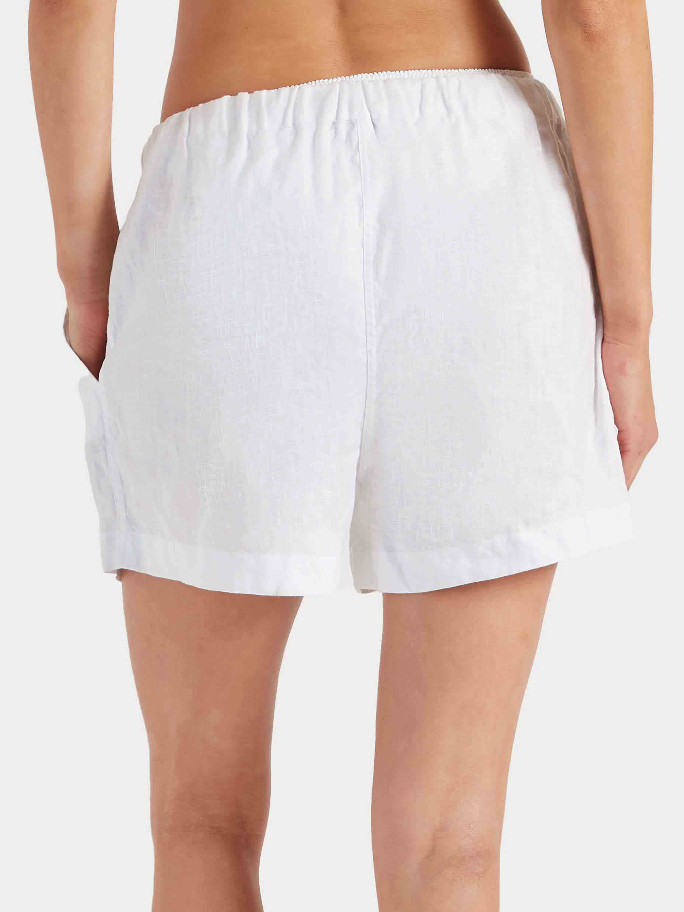 Embroidered Linen Shorts - White