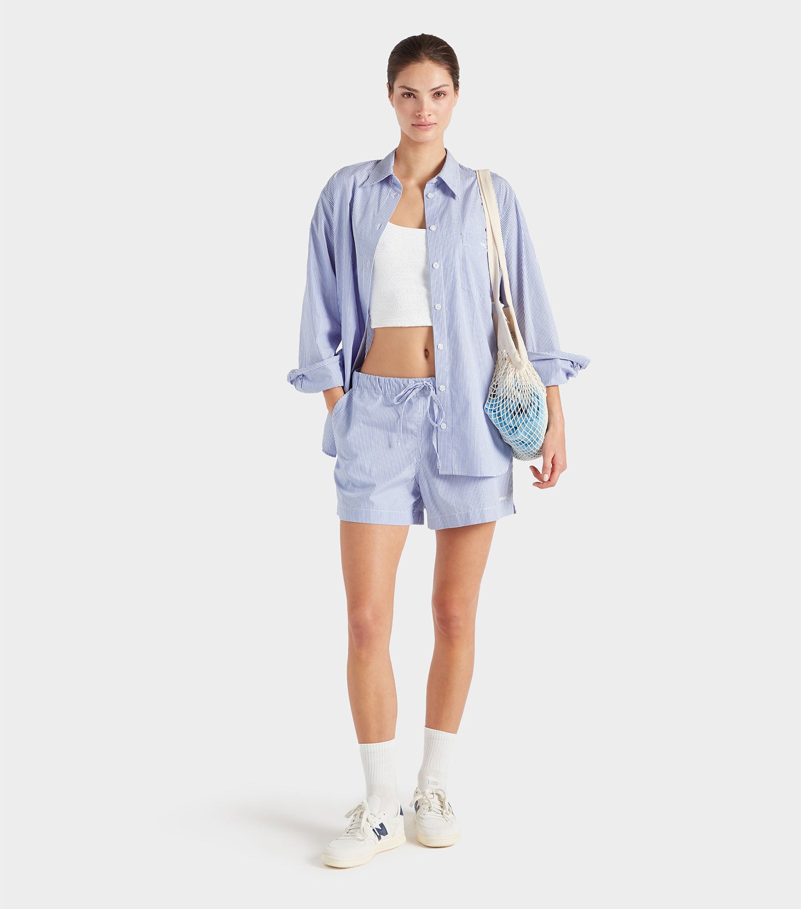 Embroidered Oversized Shirt - Blue Stripe