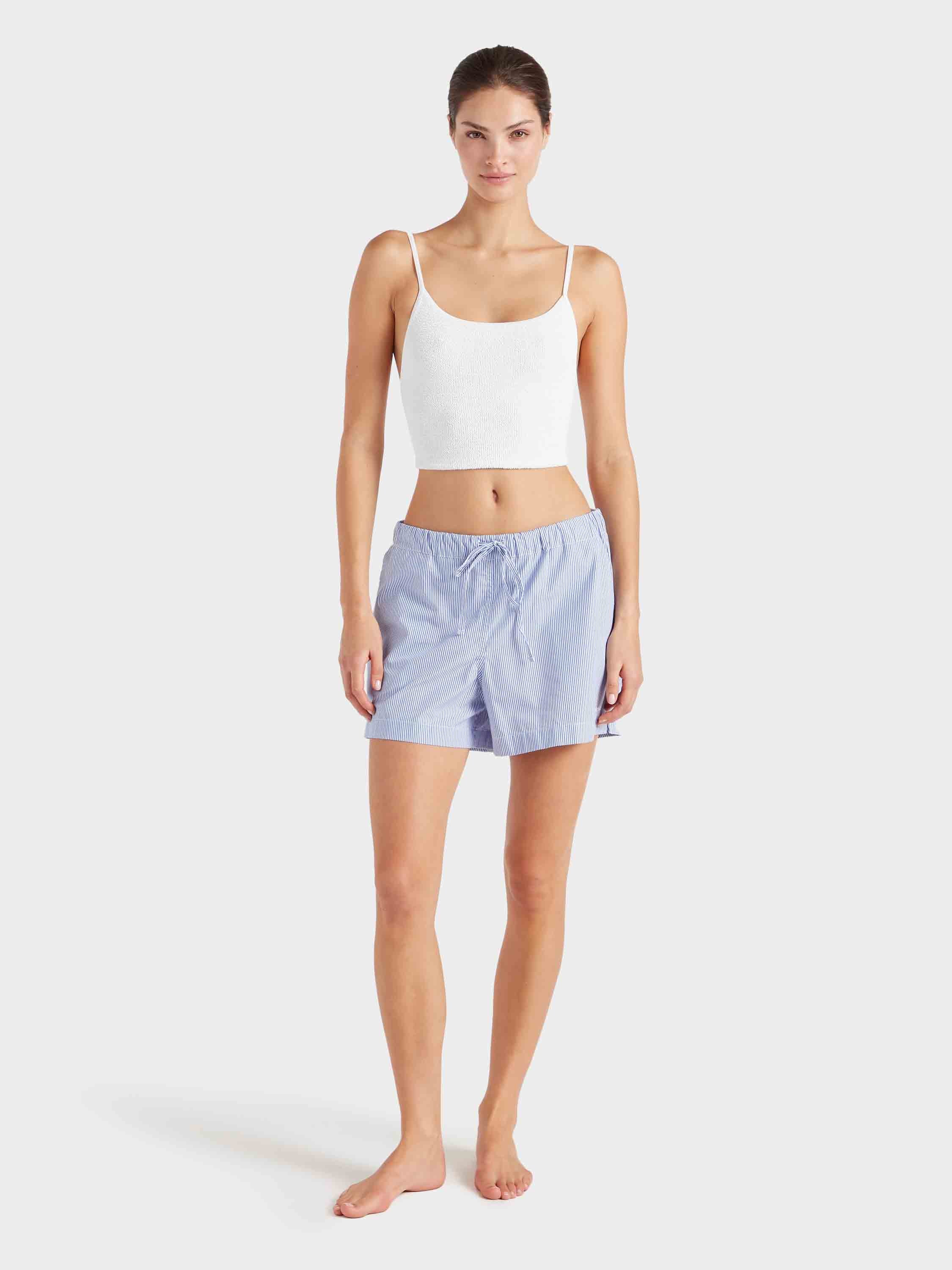 Embroidered Cotton Shorts - Blue Stripe