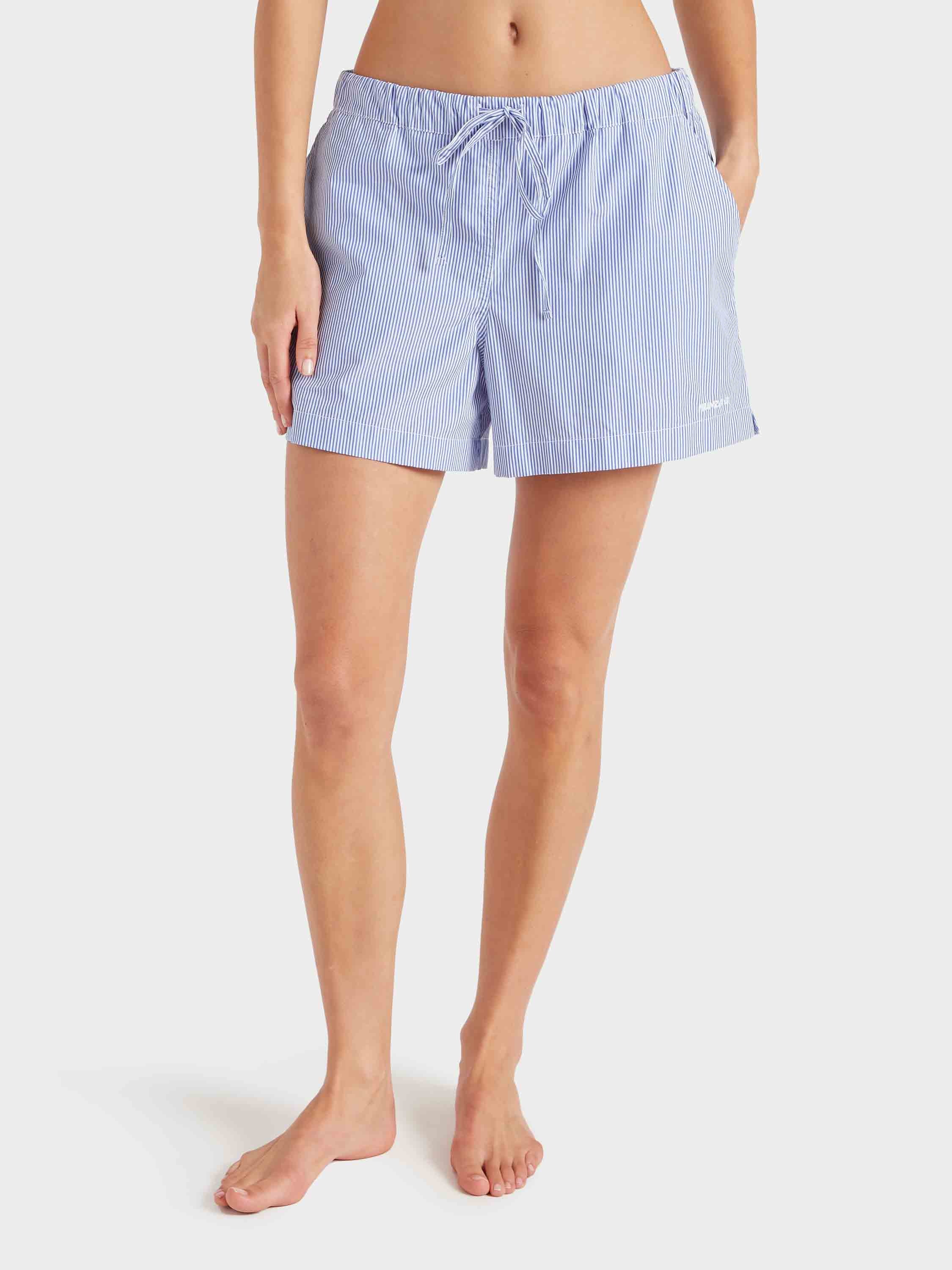Embroidered Cotton Shorts - Blue Stripe