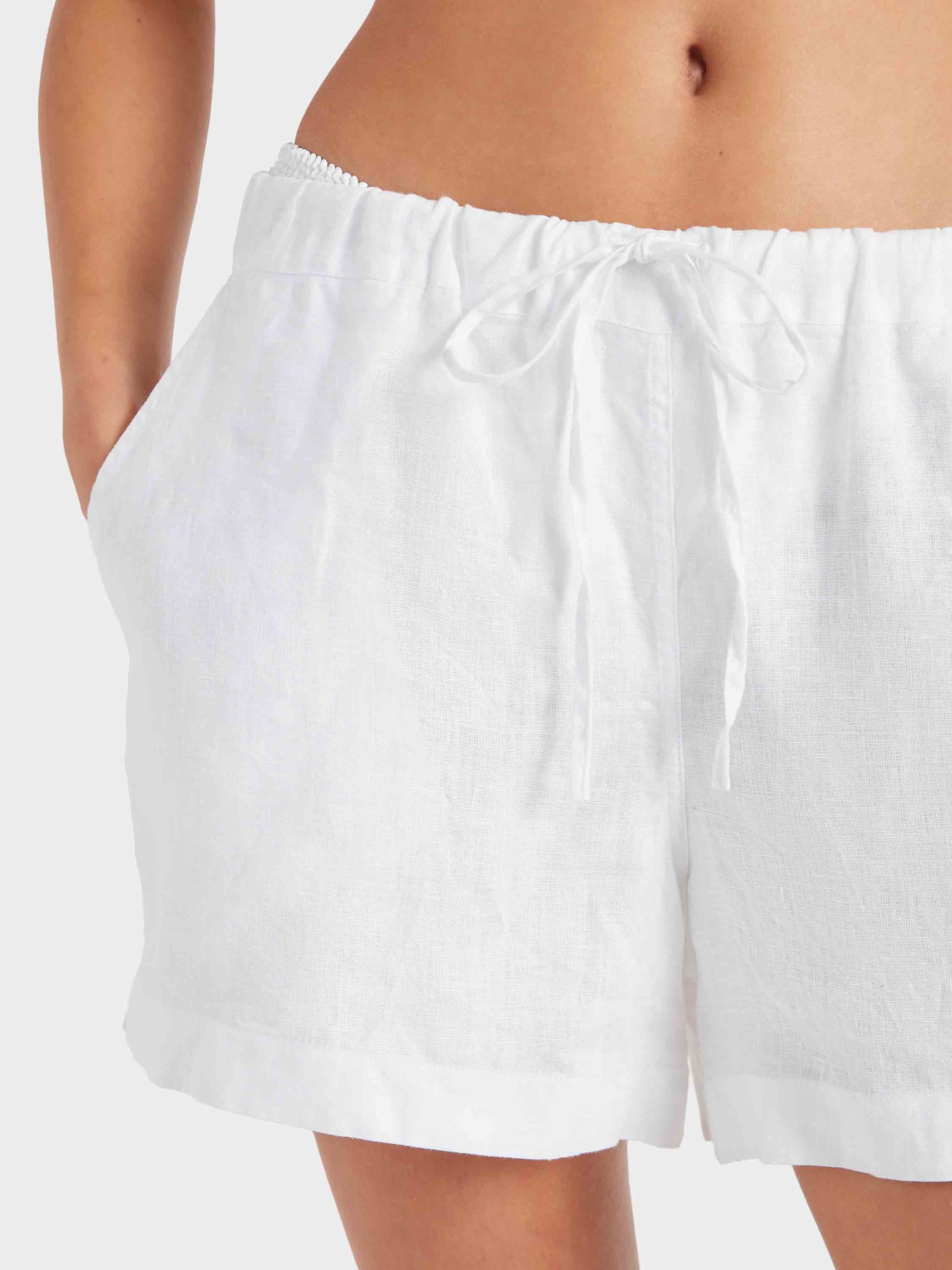 Embroidered Linen Shorts - White