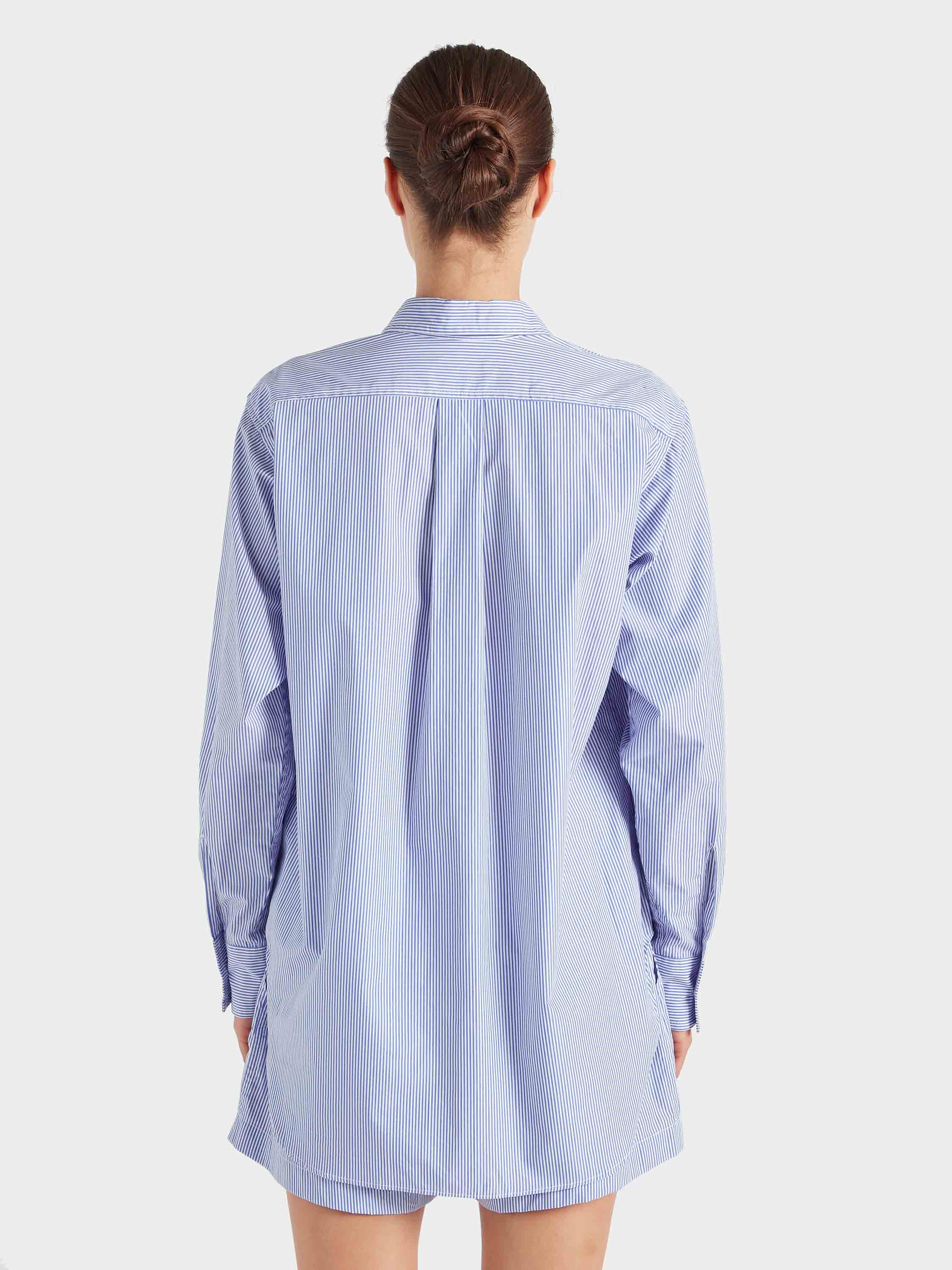 Embroidered Oversized Shirt - Blue Stripe