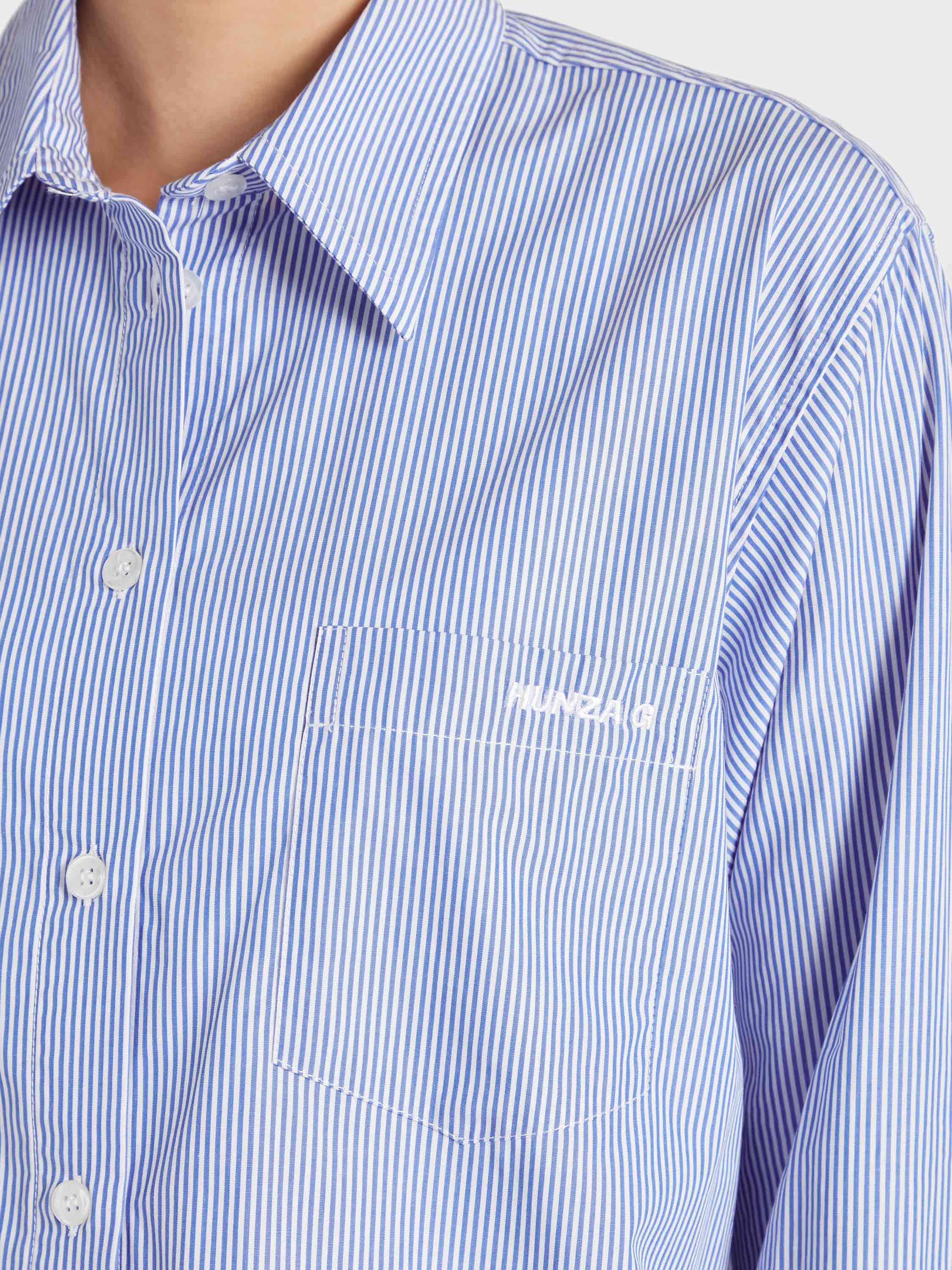 Embroidered Oversized Shirt - Blue Stripe