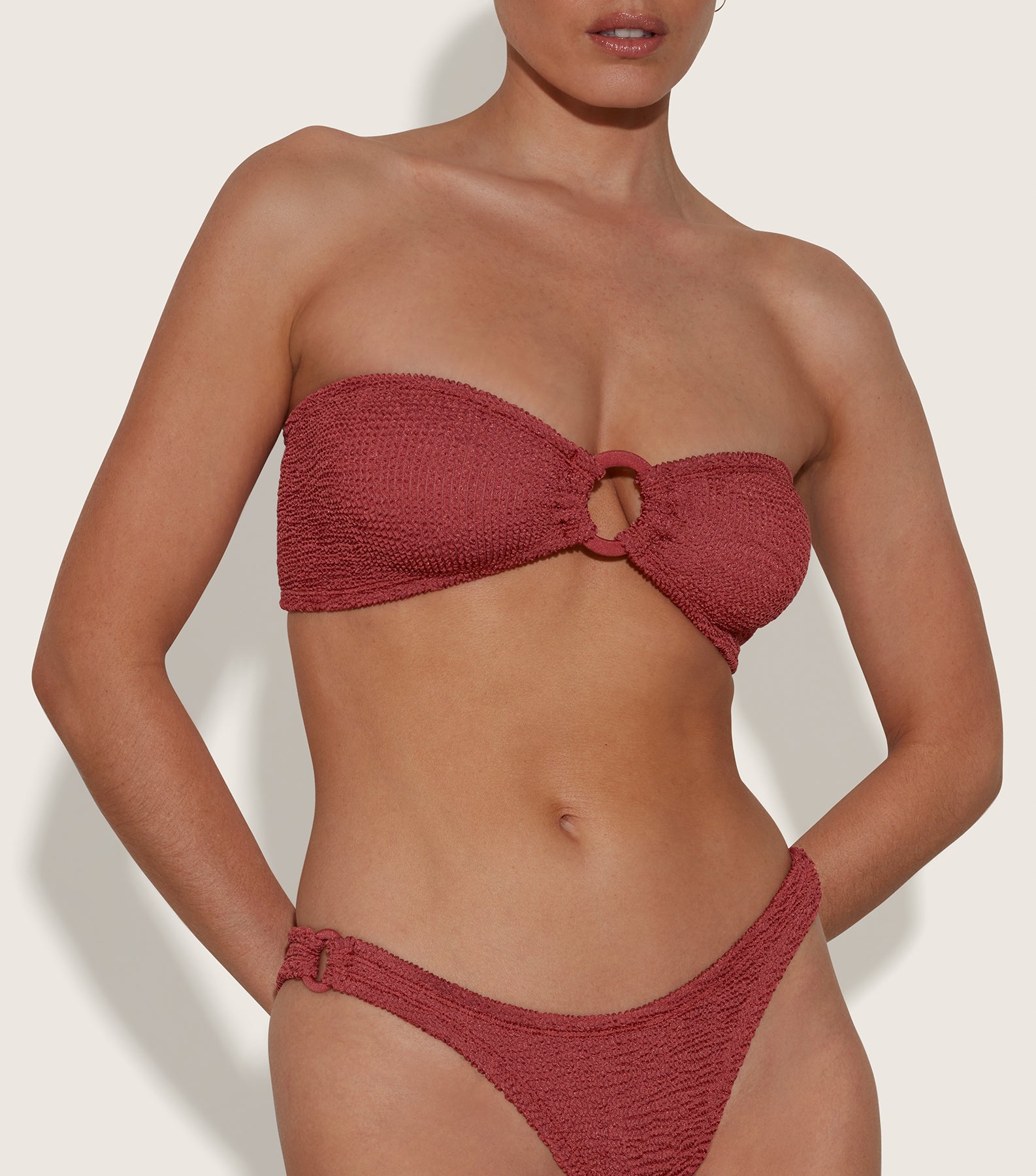 Gloria Bikini With Tonal Hoops - Metallic Rosewood