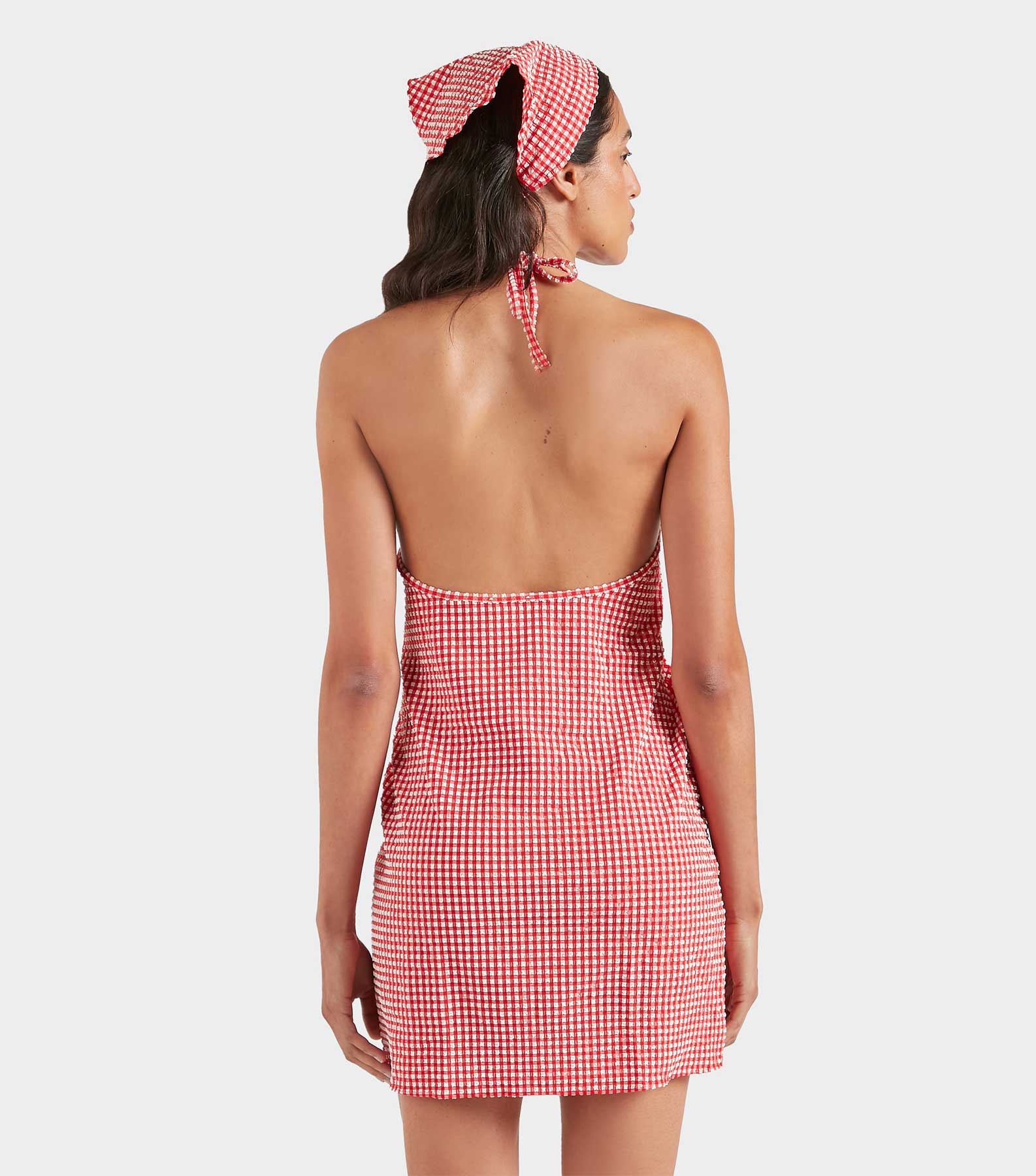 Gingham Seersucker Mini Dress - Red Gingham