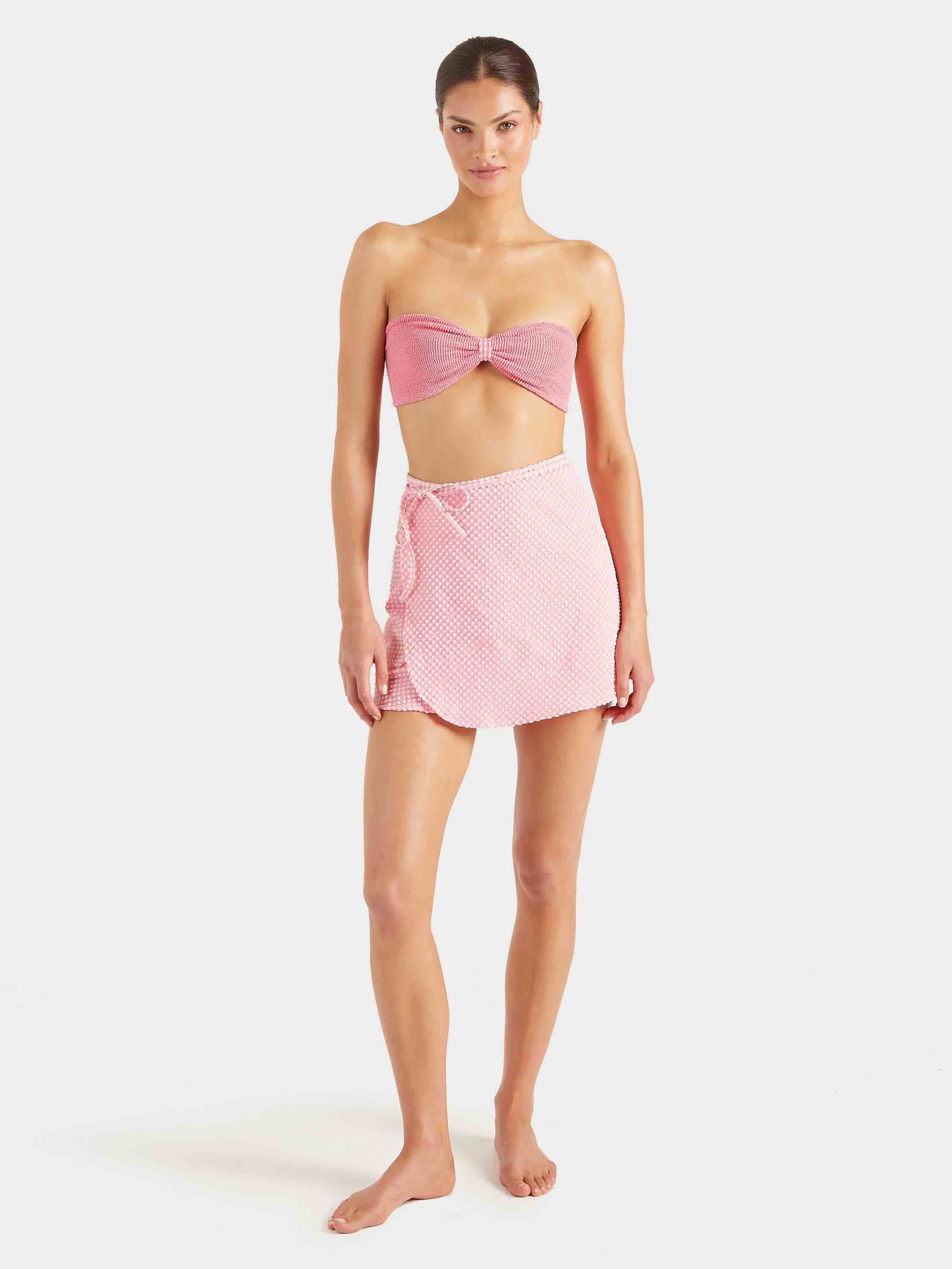 Gingham Seersucker Short Sarong - Milkshake Gingham