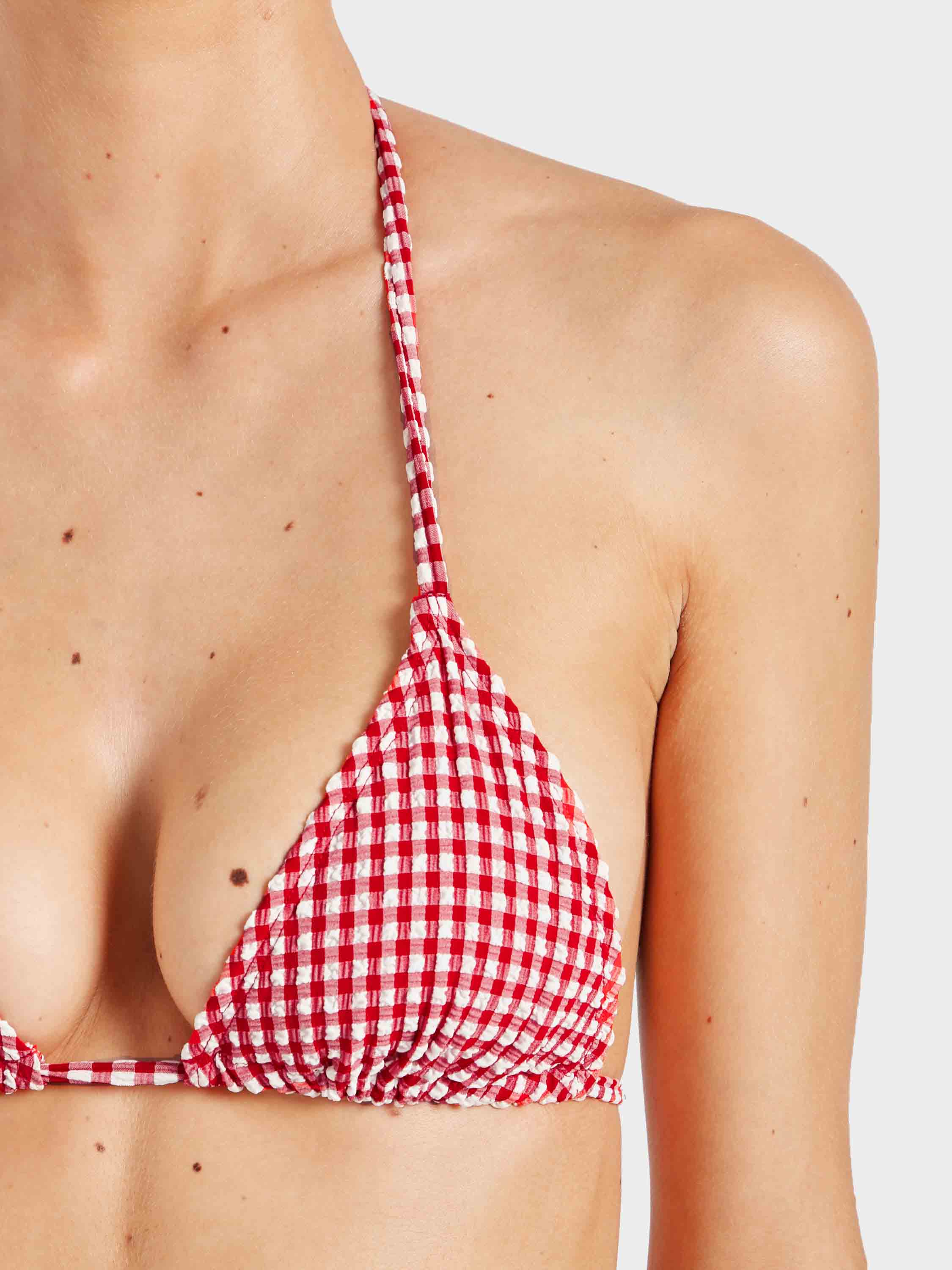 Gingham Seersucker Sabrina Bikini - Red Gingham
