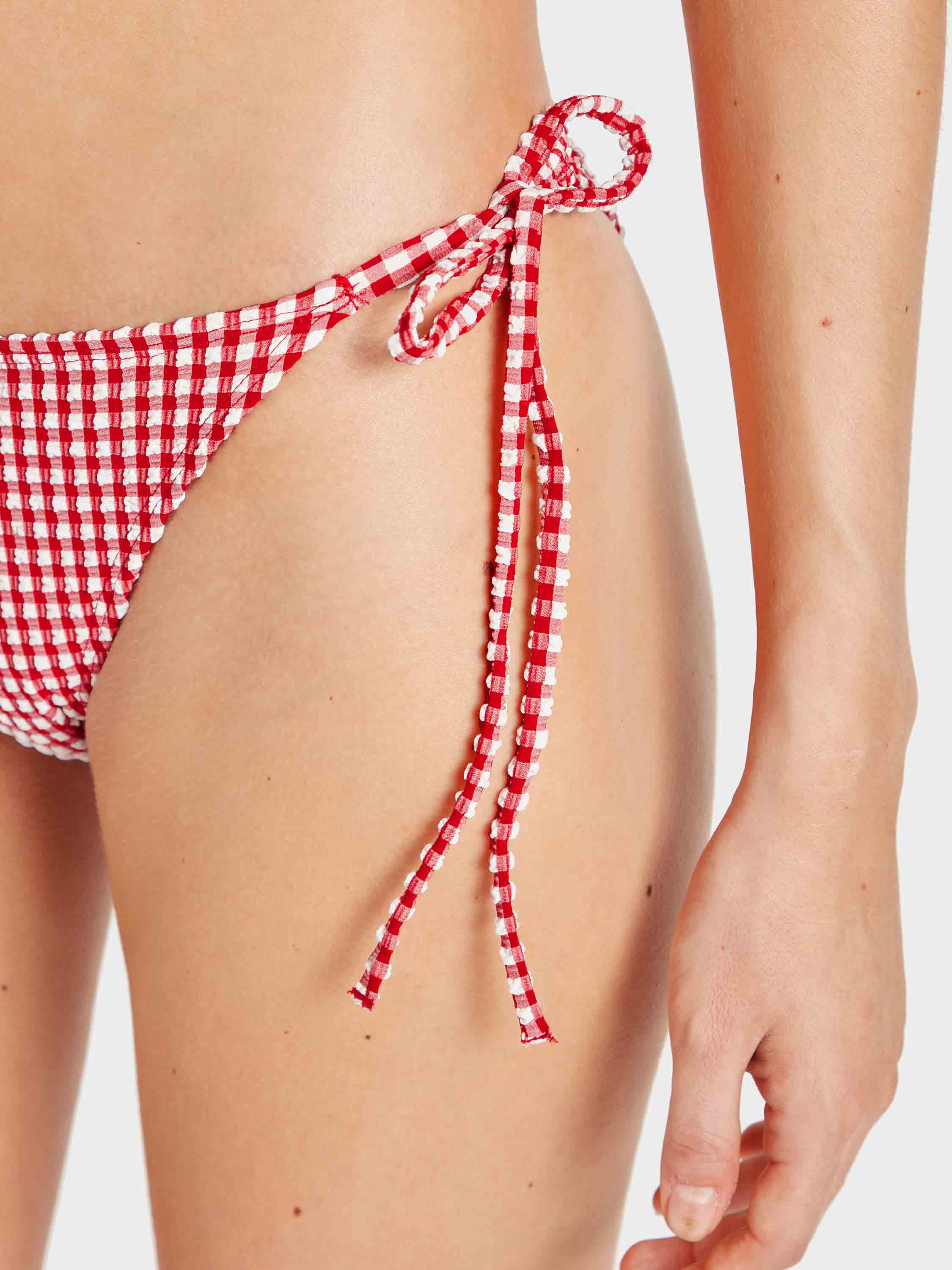 Gingham Seersucker Sabrina Bikini - Red Gingham