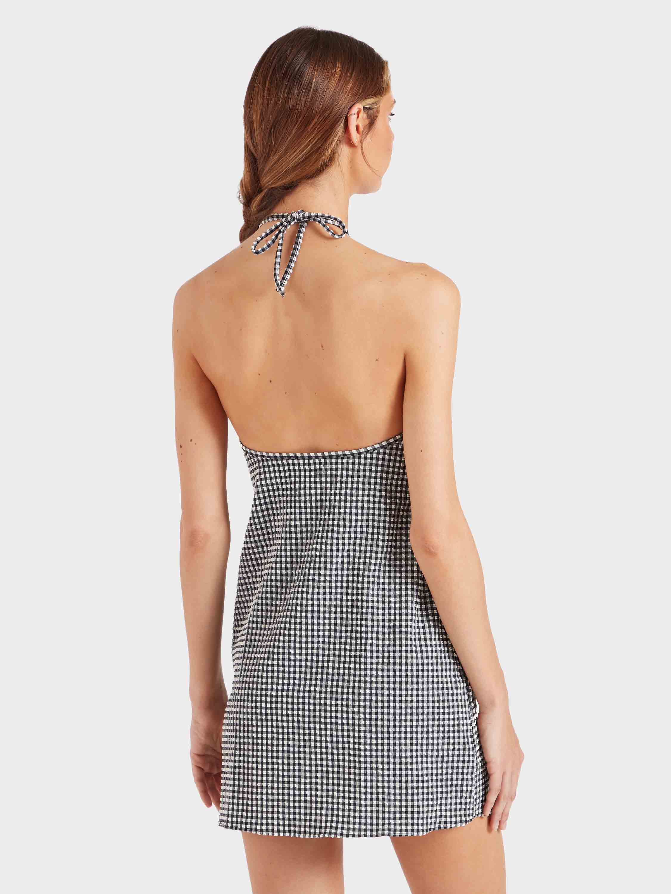 Gingham Seersucker Mini Dress - Black Gingham
