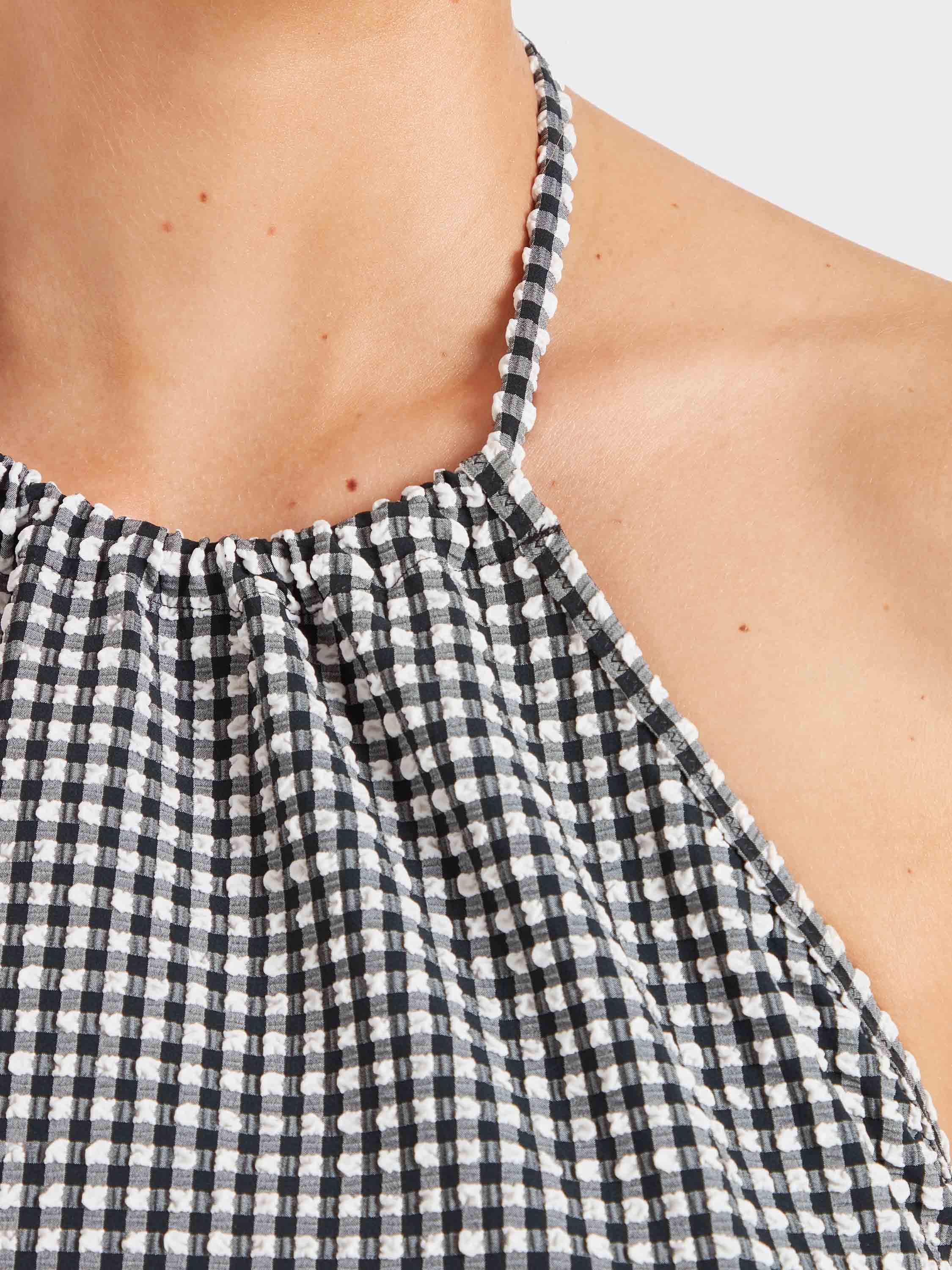 Gingham Seersucker Mini Dress - Black Gingham