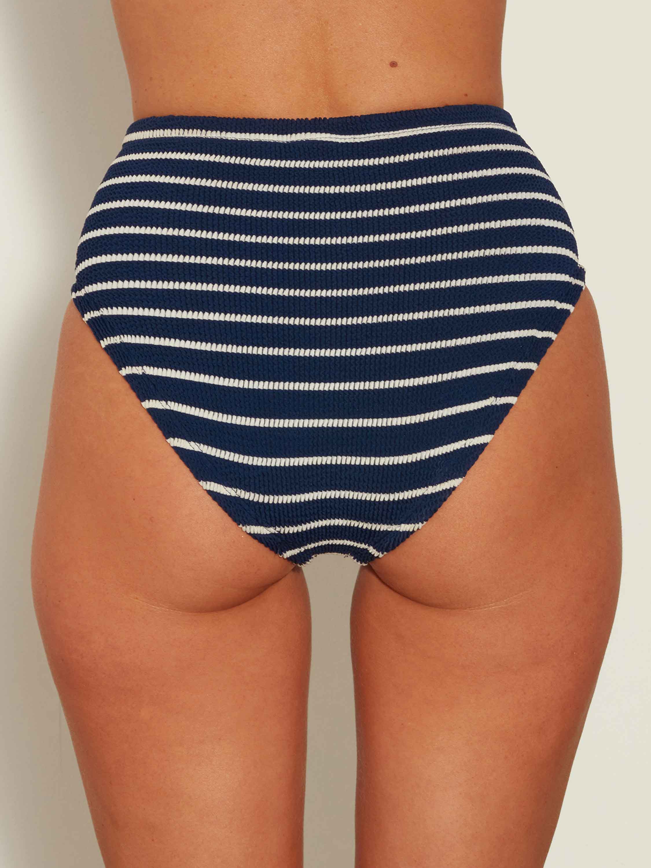 High Waist Bikini Bottom - Navy/White Stripe