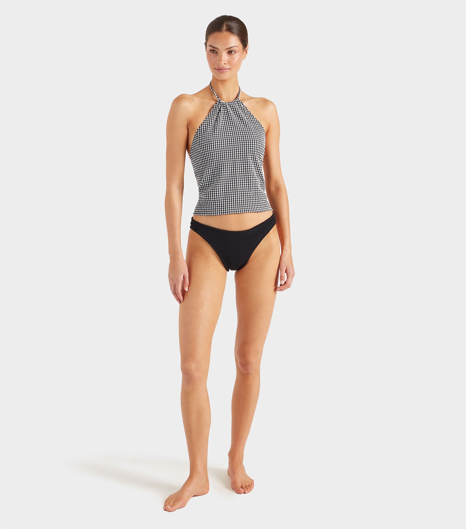 Gingham Seersucker Halter Top - Black Gingham