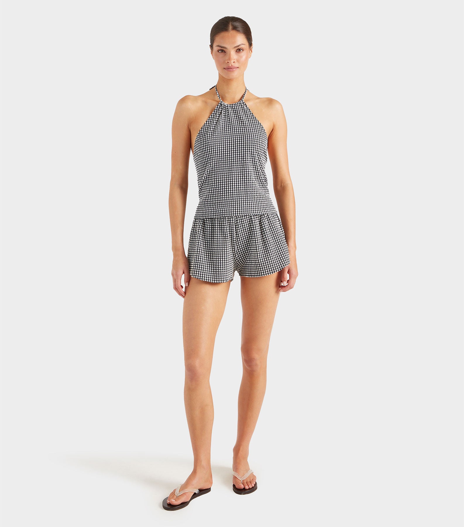 Gingham Seersucker Halter Top - Black Gingham
