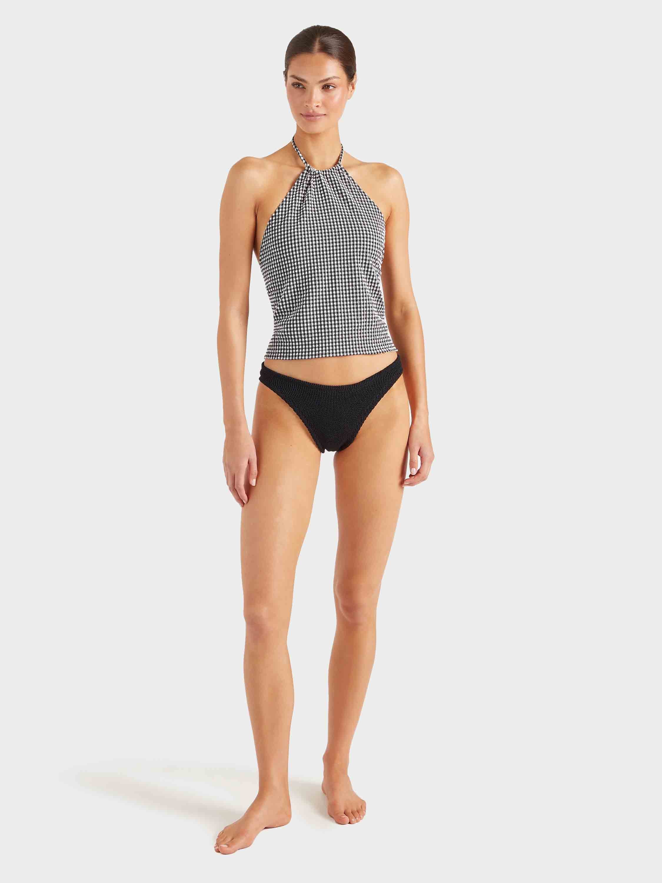 Gingham Seersucker Halter Top - Black Gingham
