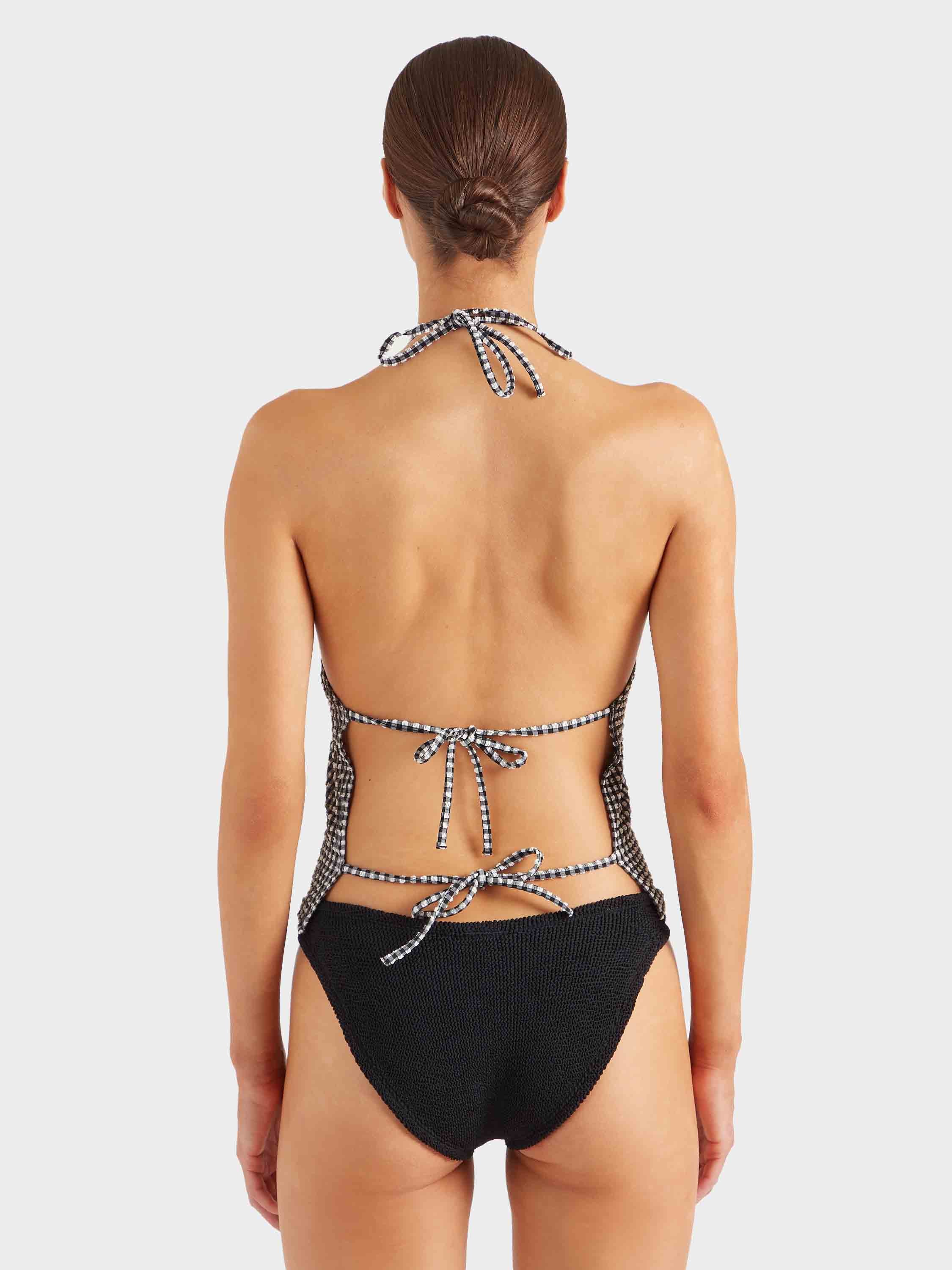 Gingham Seersucker Halter Top - Black Gingham