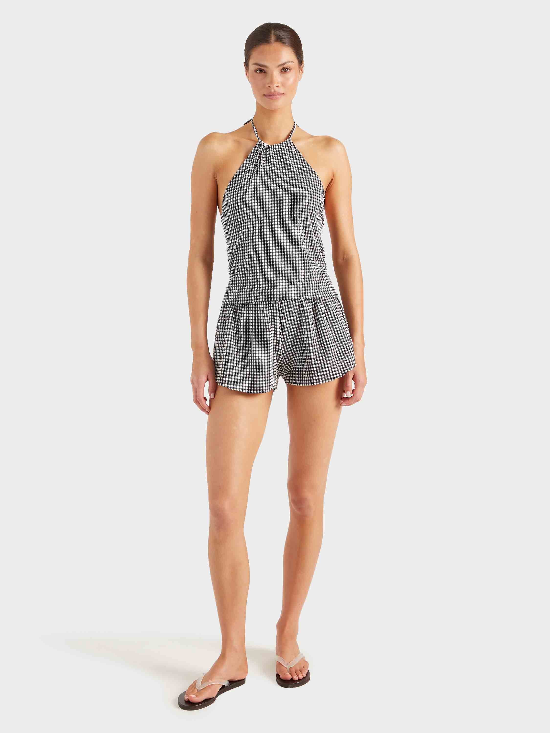Gingham Seersucker Halter Top - Black Gingham