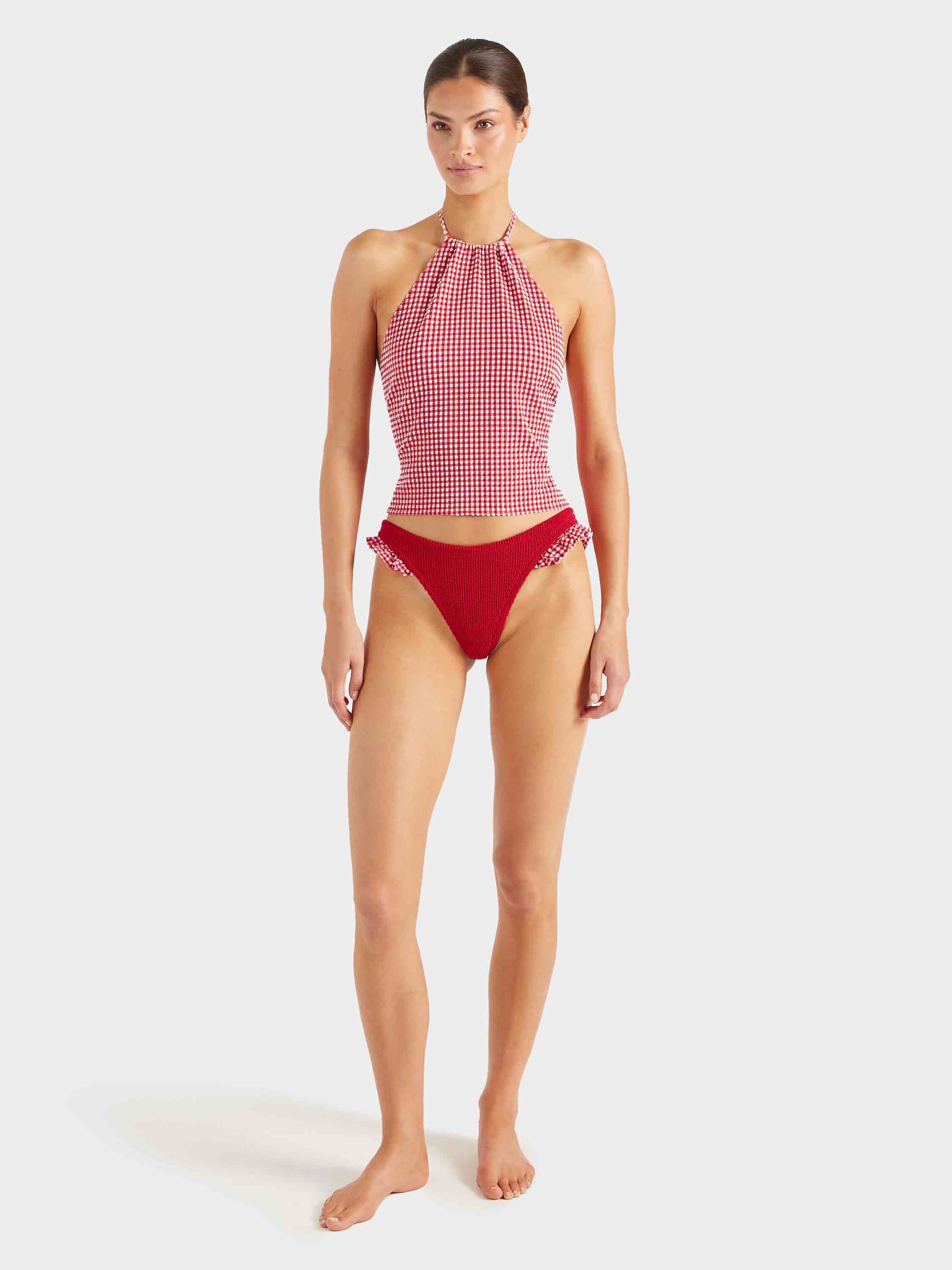 Gingham Seersucker Halter Top - Red Gingham