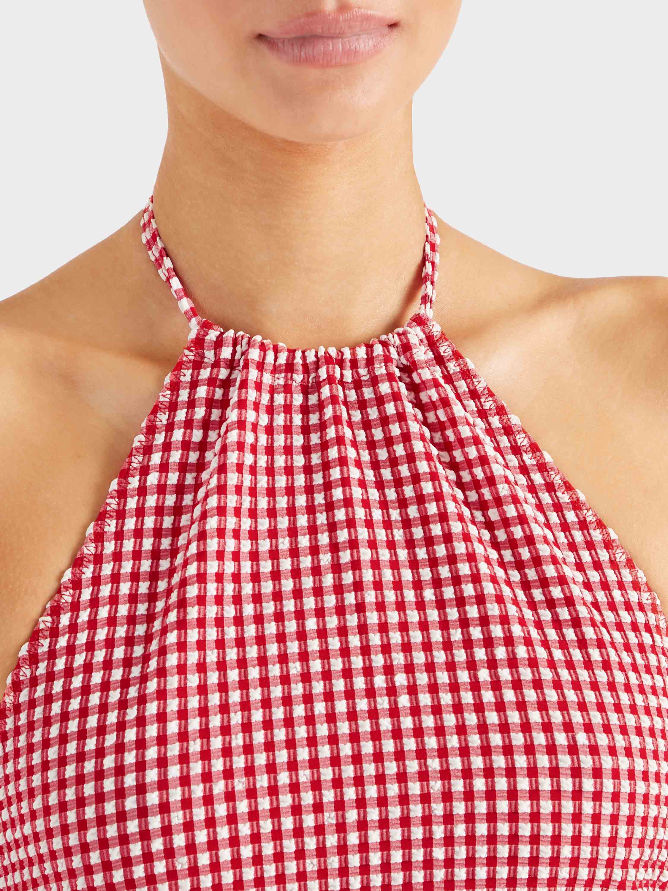 Gingham Seersucker Halter Top - Red Gingham